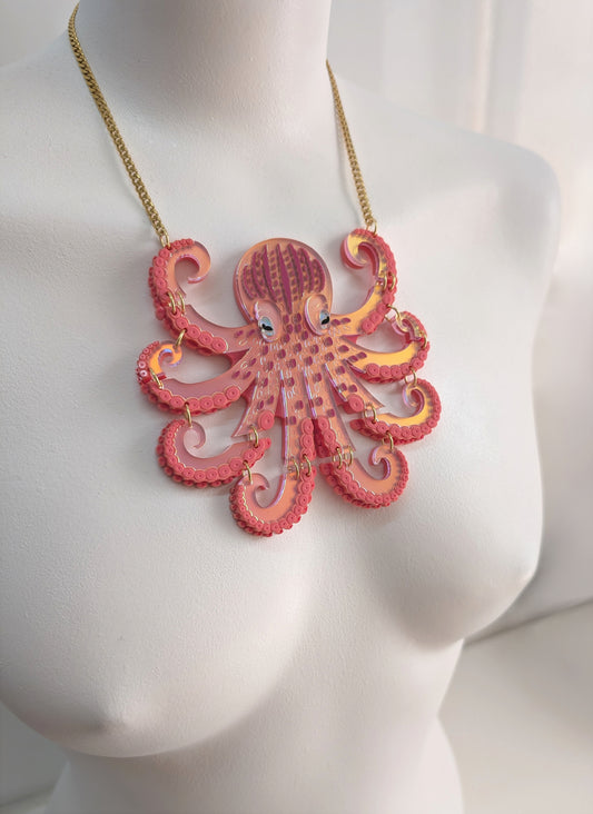 PRE ORDER Medium Octopus Necklace (Articulated) Iridescent CORAL
