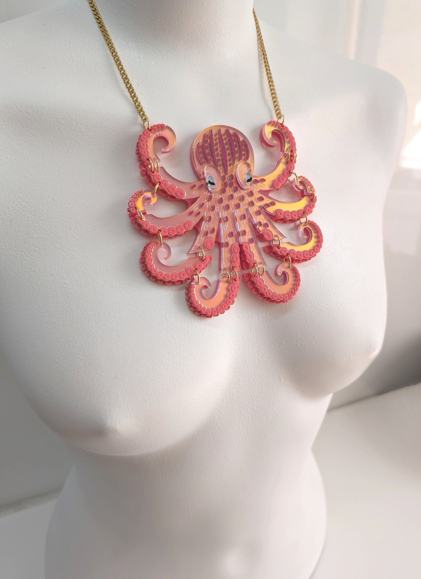PRE ORDER Medium Octopus Necklace (Articulated) Iridescent CORAL