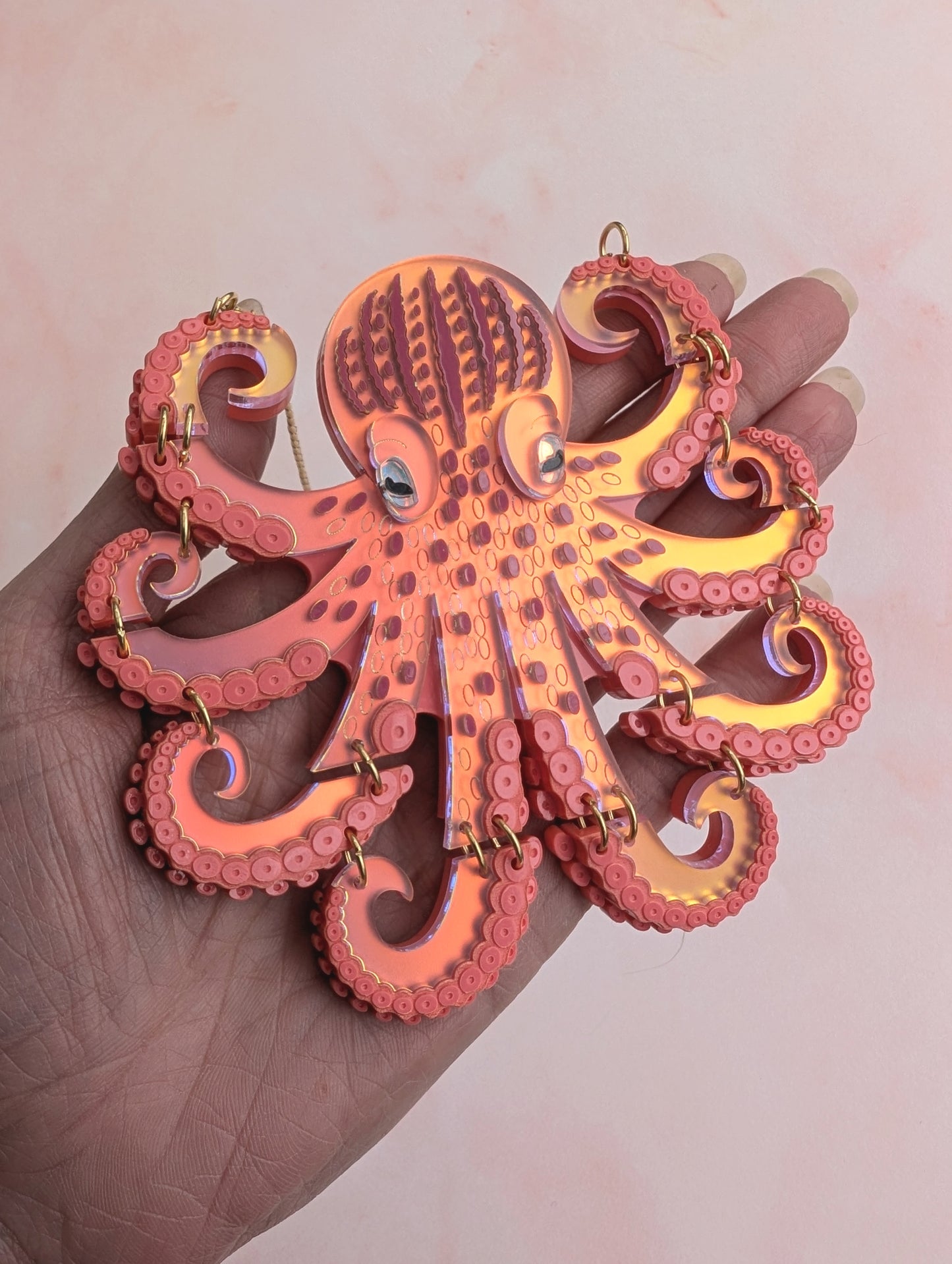 PRE ORDER Medium Octopus Necklace (Articulated) Iridescent CORAL