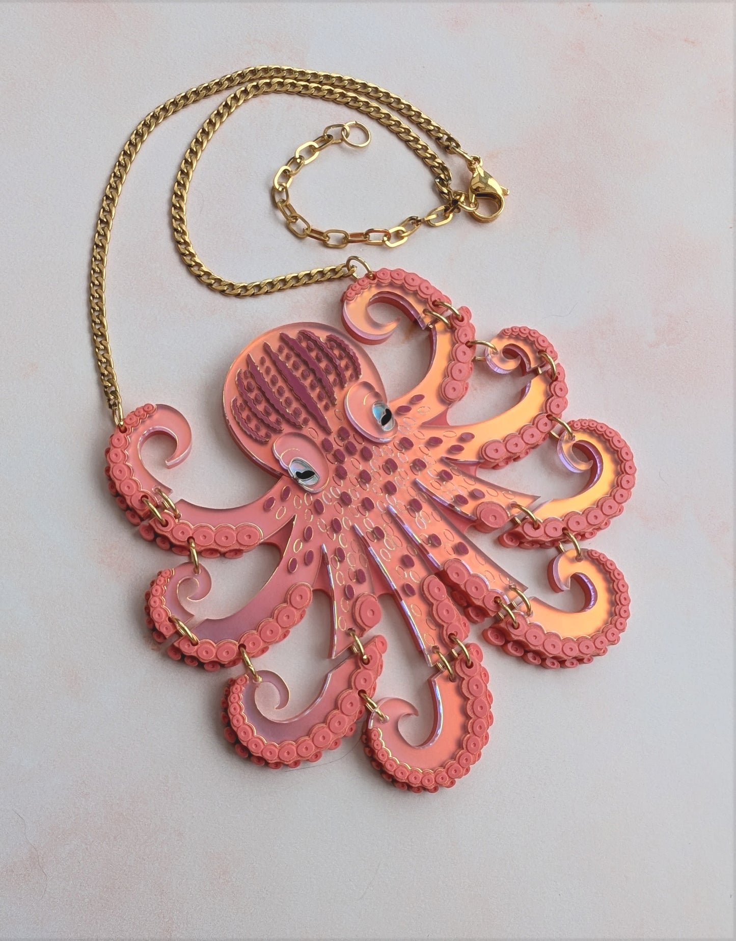 PRE ORDER Medium Octopus Necklace (Articulated) Iridescent CORAL
