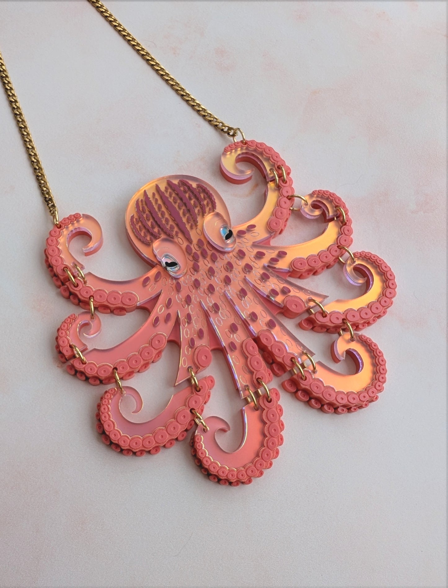 PRE ORDER Medium Octopus Necklace (Articulated) Iridescent CORAL