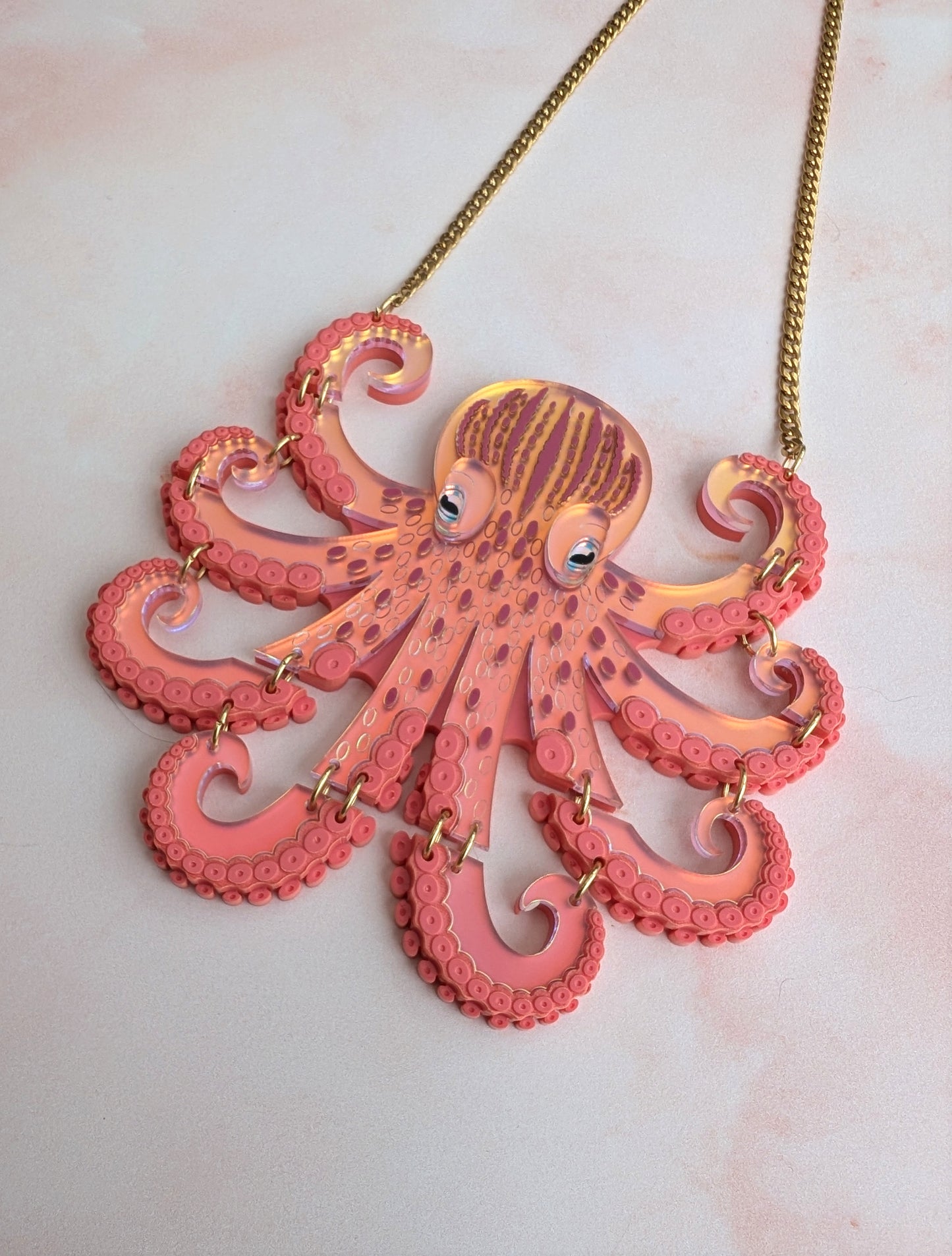 PRE ORDER Medium Octopus Necklace (Articulated) Iridescent CORAL