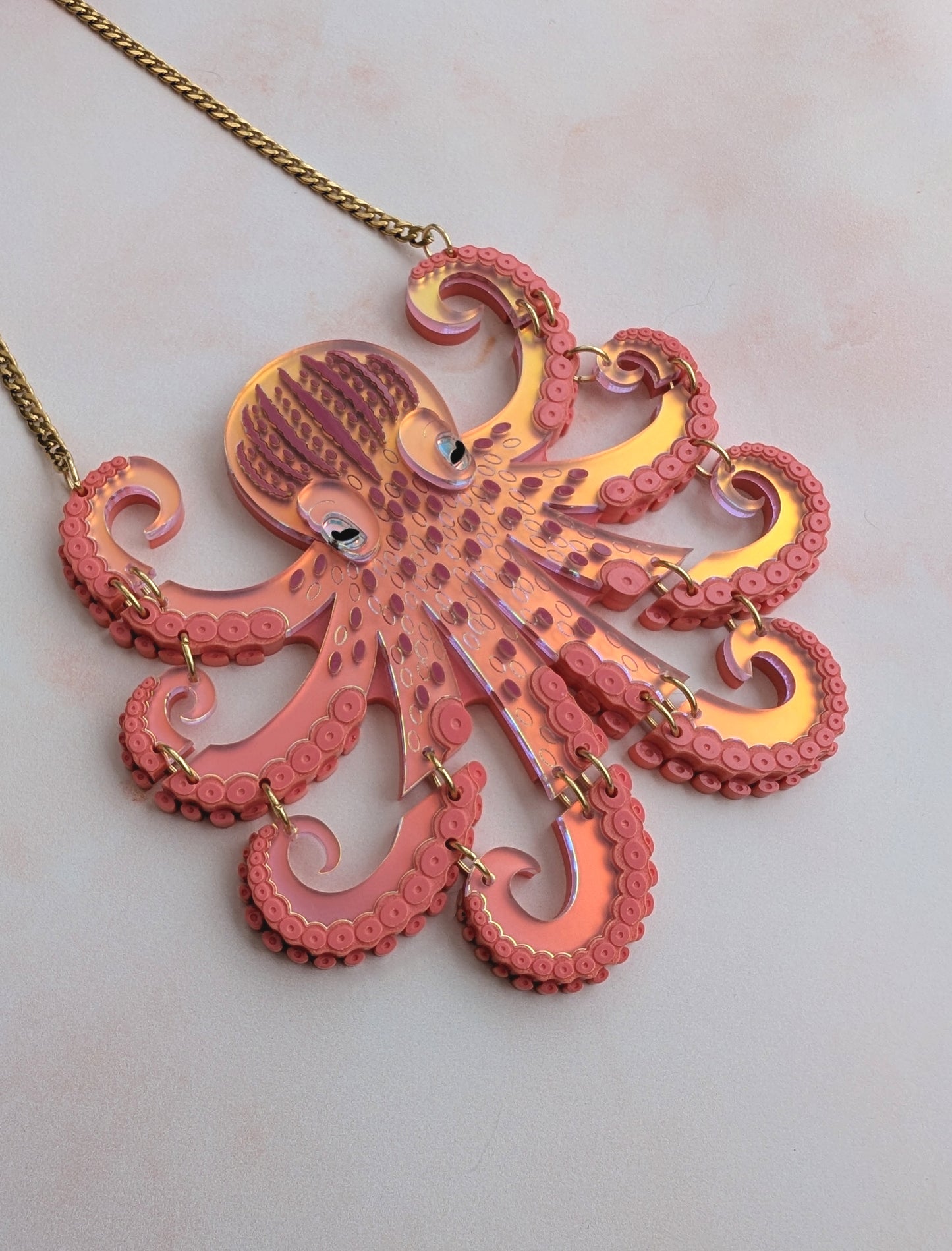 PRE ORDER Medium Octopus Necklace (Articulated) Iridescent CORAL