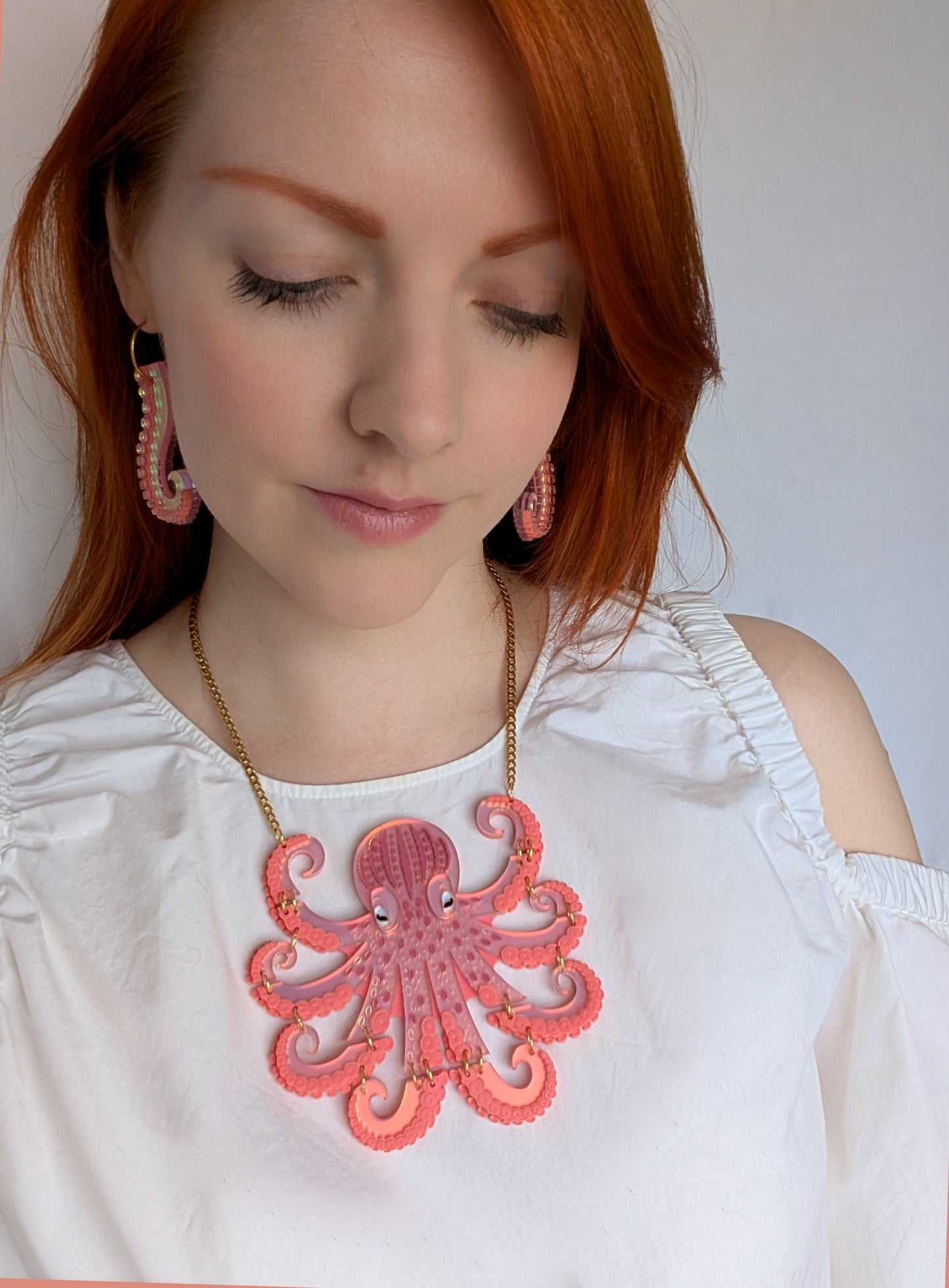 PRE ORDER Medium Octopus Necklace (Articulated) Iridescent CORAL
