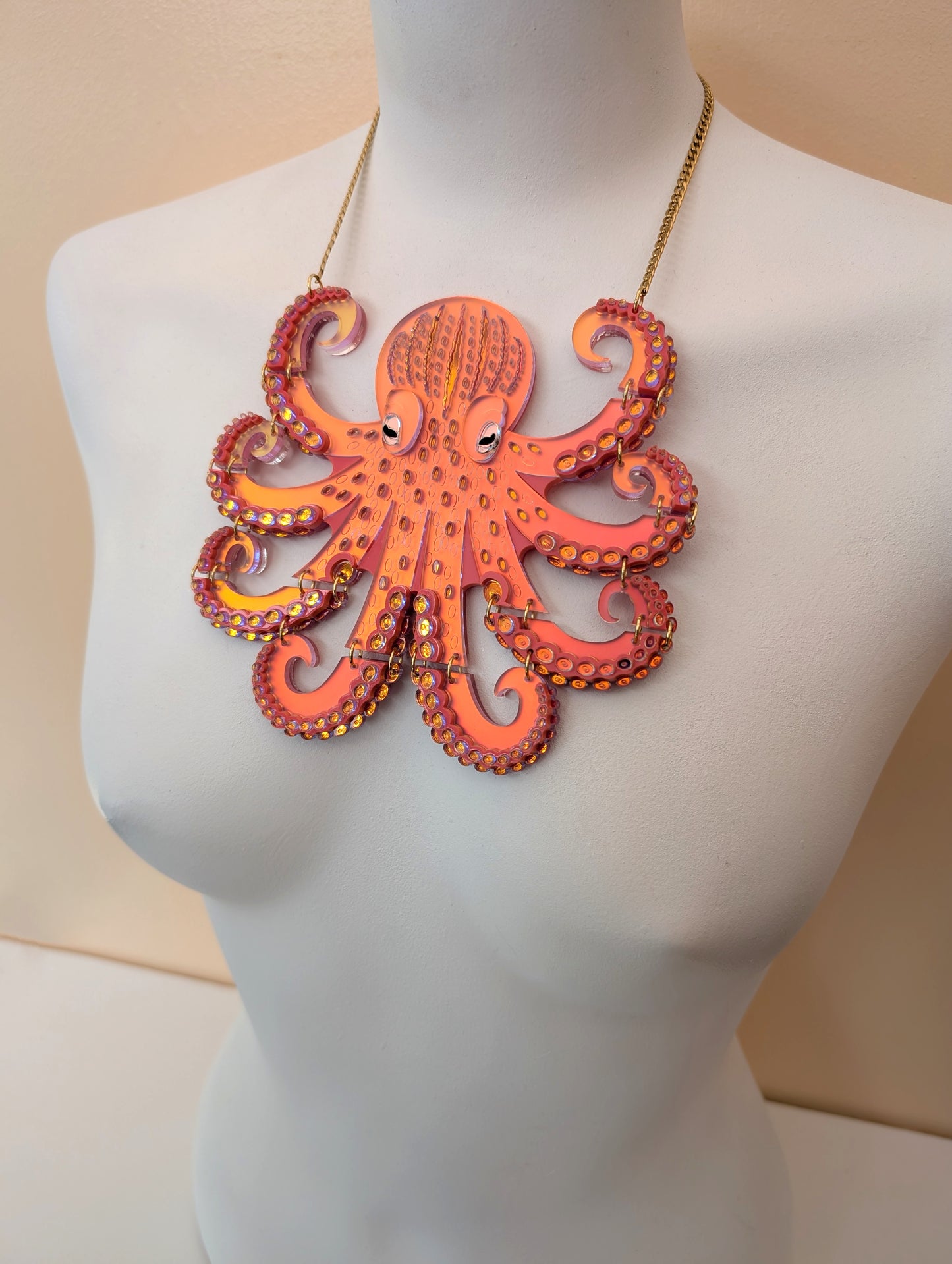 PRE ORDER Statement Octopus Necklace Iridescent CORAL