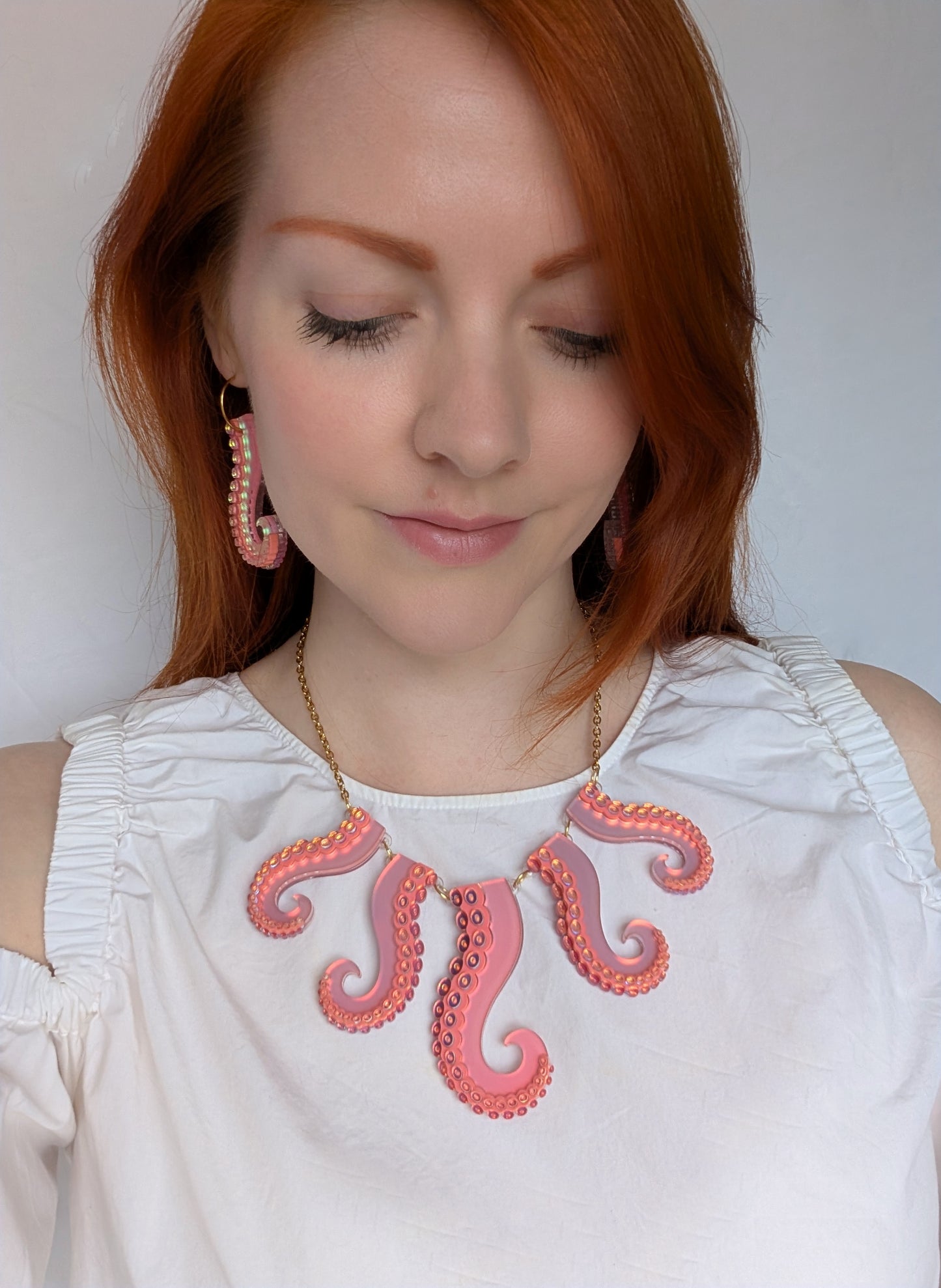 PRE ORDER Long Tentacle Earrings CORAL