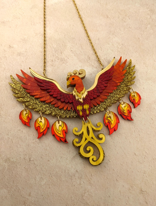 PRE ORDER Small Rise Of The Phoenix Necklace (regular jump rings, 3 tail colours)