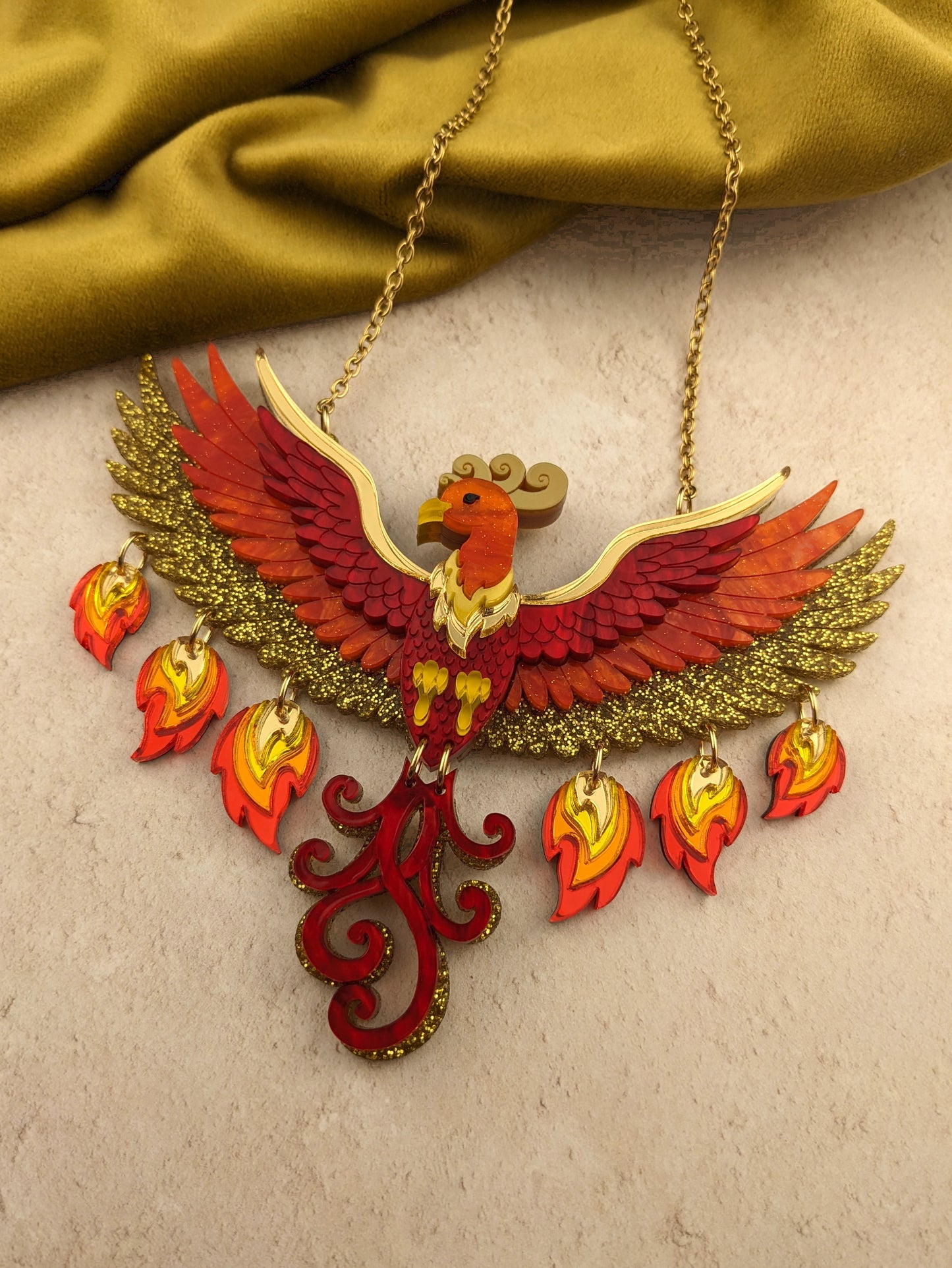 PRE ORDER Small Rise Of The Phoenix Necklace (regular jump rings, 3 tail colours)