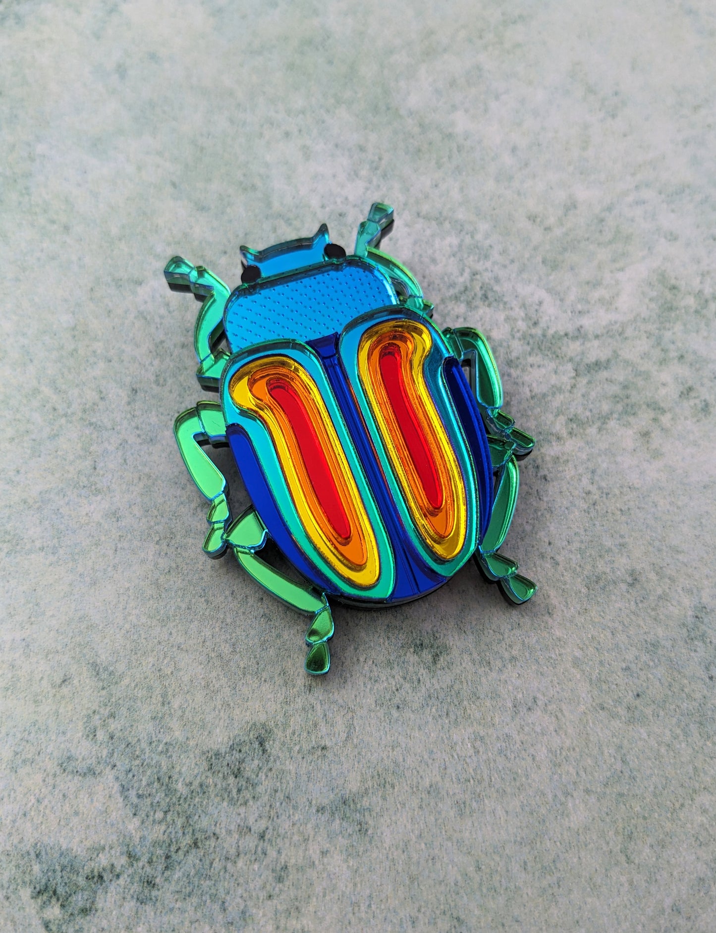 PRE ORDER Rainbow Beetle Brooch (Chrysolina Fatuosa) Just lighter green colouring on body left now so will look like the one on the white background and pendant (see listing)