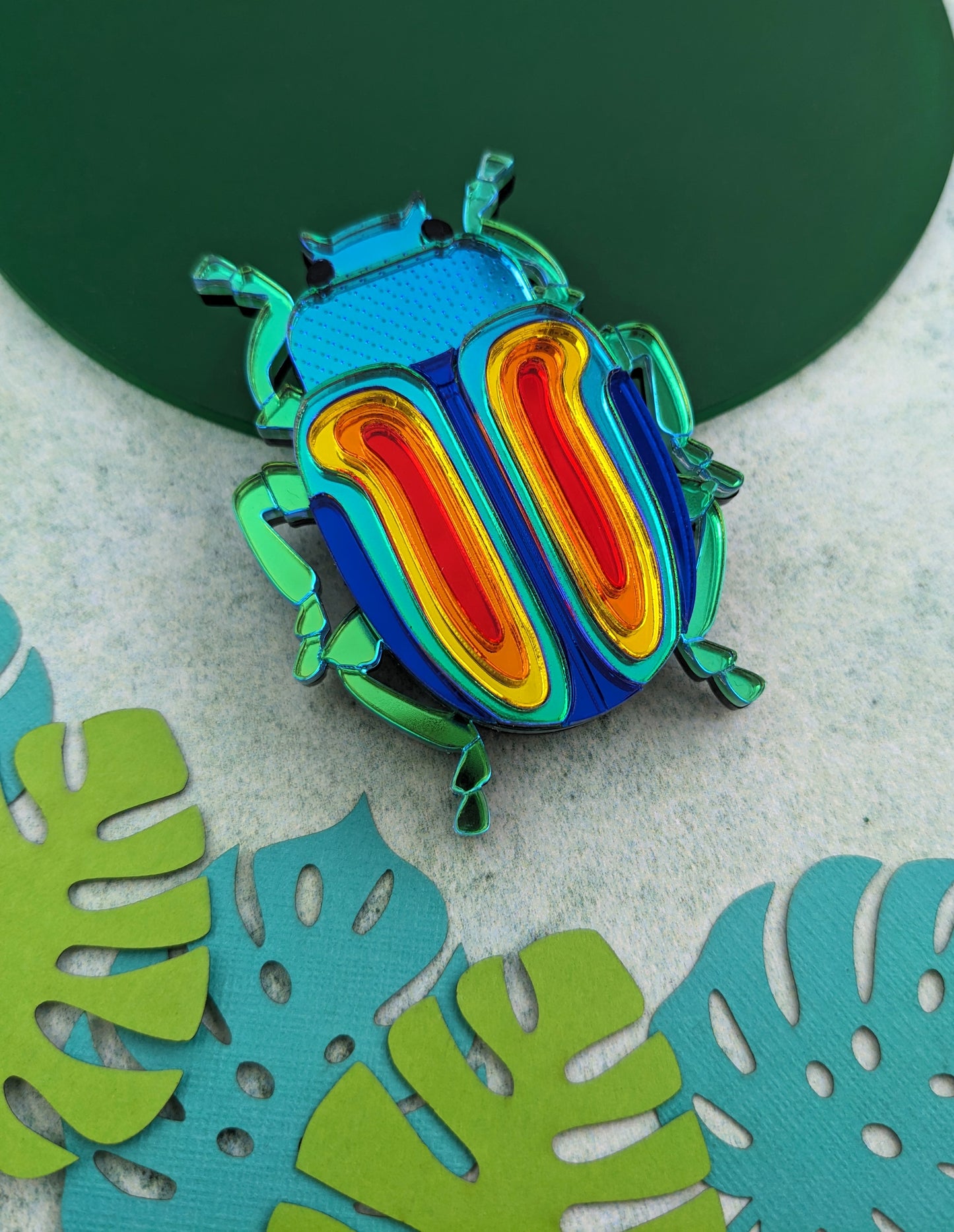 PRE ORDER Rainbow Beetle Brooch (Chrysolina Fatuosa) Just lighter green colouring on body left now so will look like the one on the white background and pendant (see listing)