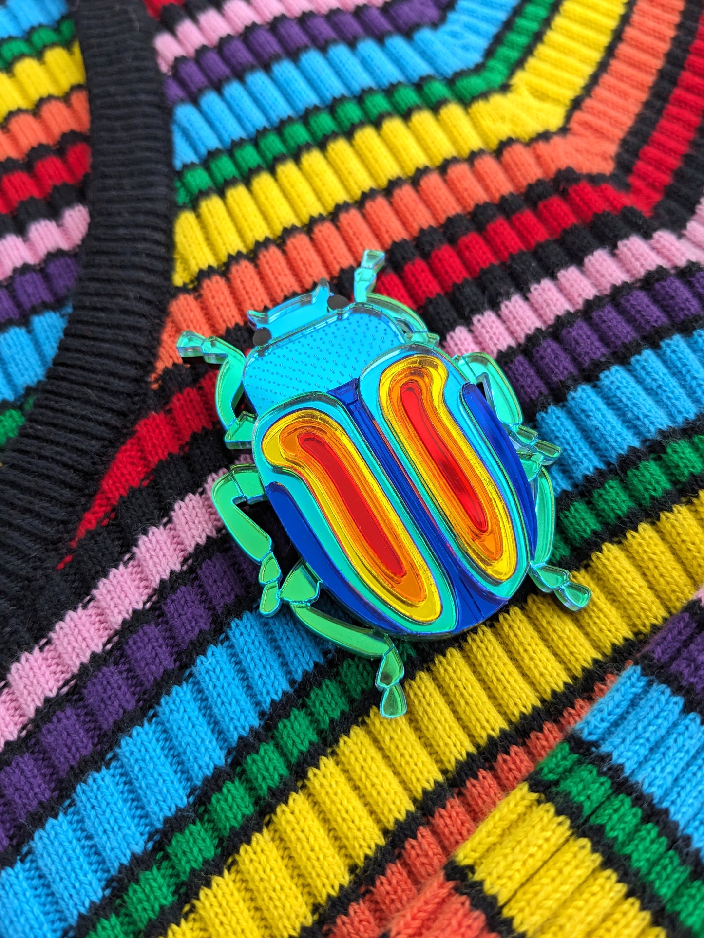 PRE ORDER Rainbow Beetle Brooch (Chrysolina Fatuosa) Just lighter green colouring on body left now so will look like the one on the white background and pendant (see listing)
