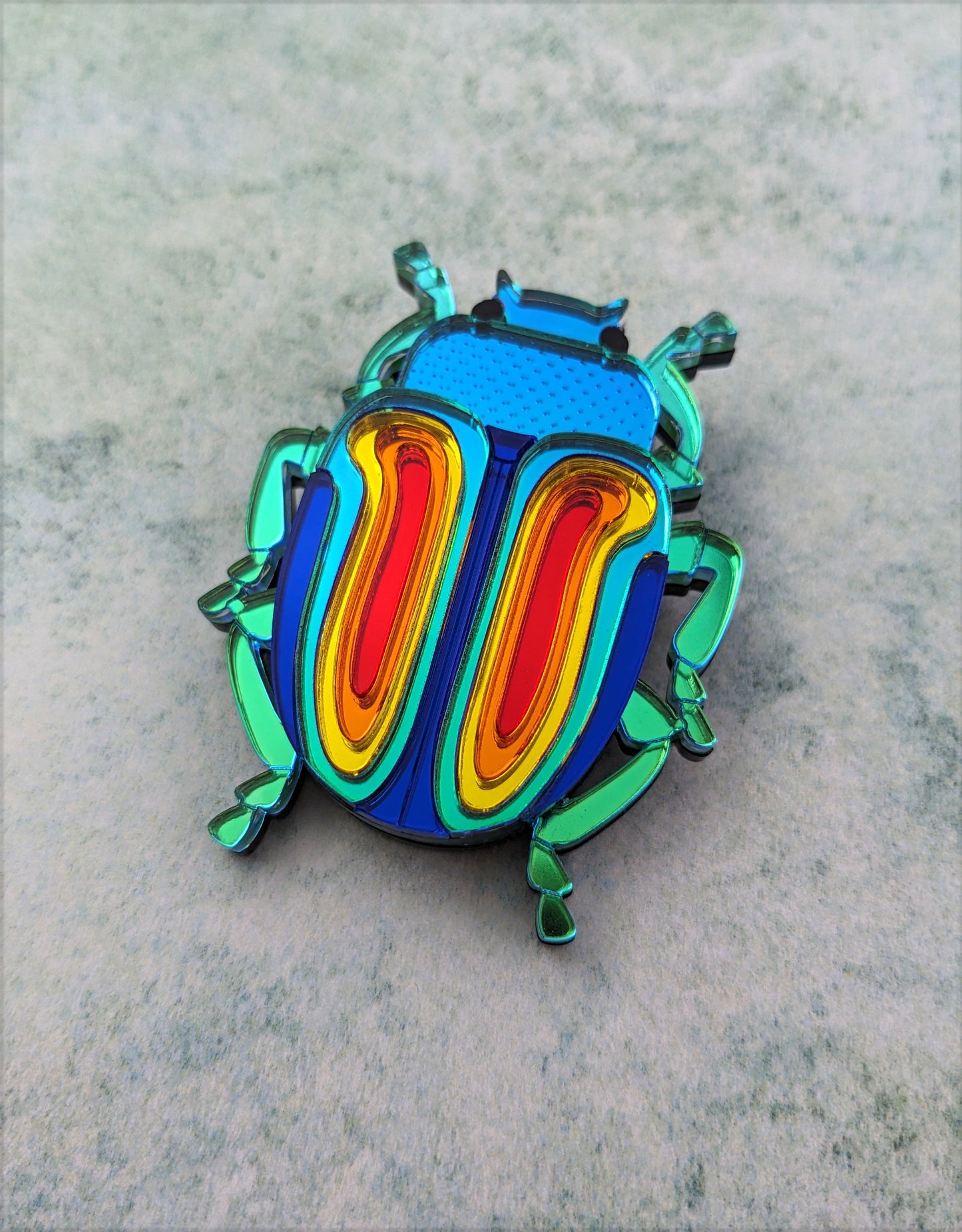 PRE ORDER Rainbow Beetle Brooch (Chrysolina Fatuosa) Just lighter green colouring on body left now so will look like the one on the white background and pendant (see listing)