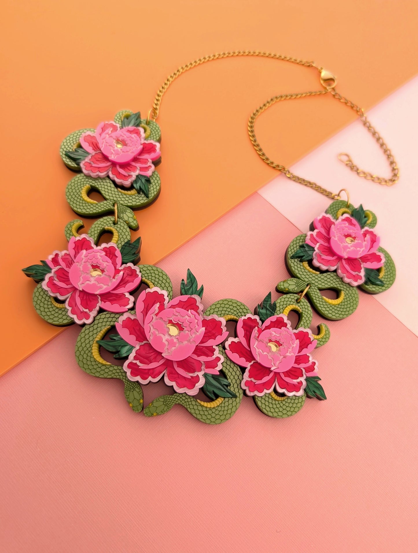 PRE ORDER Statement Snakes & Florals Necklace GREEN