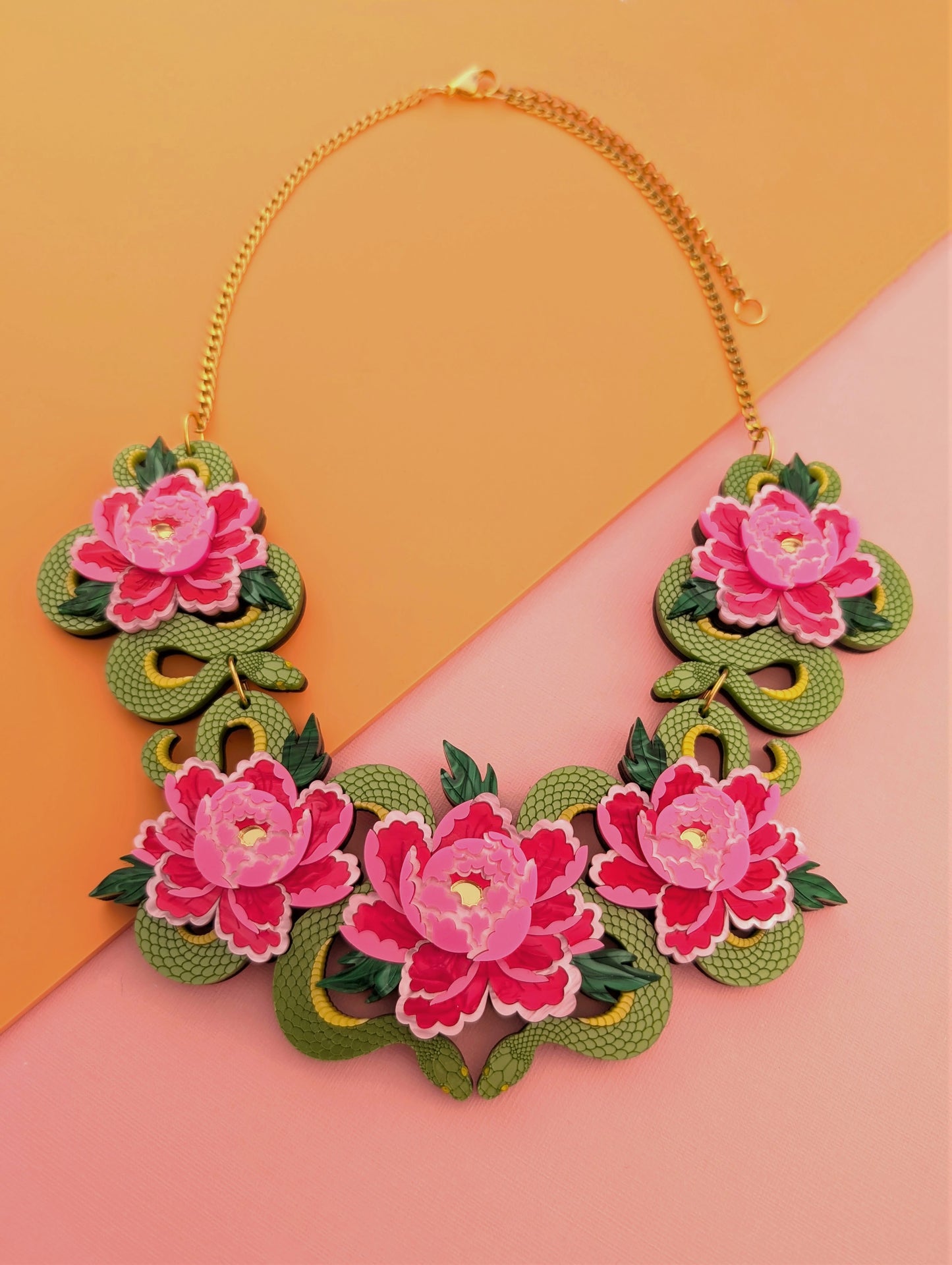 PRE ORDER Statement Snakes & Florals Necklace GREEN
