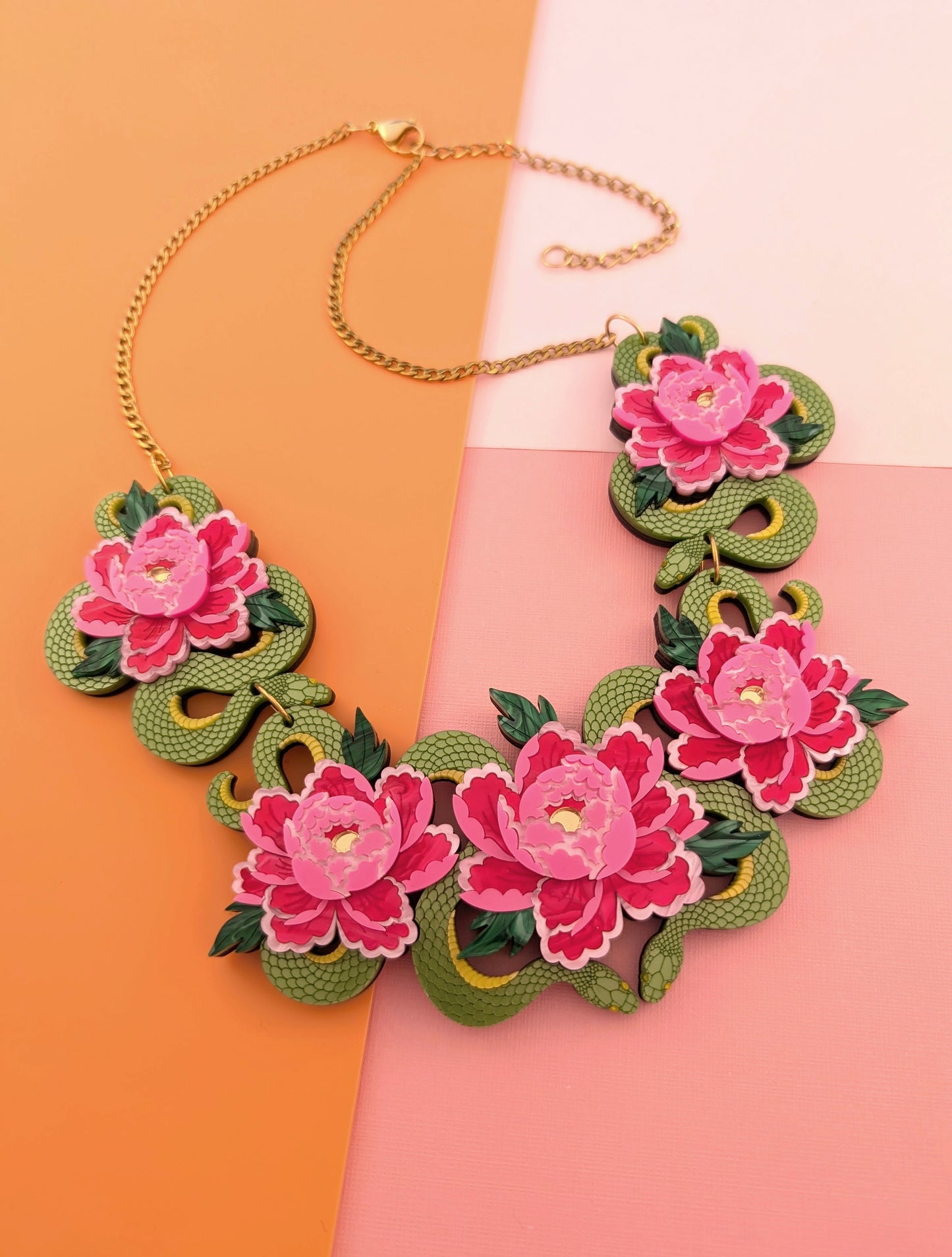 PRE ORDER Statement Snakes & Florals Necklace GREEN