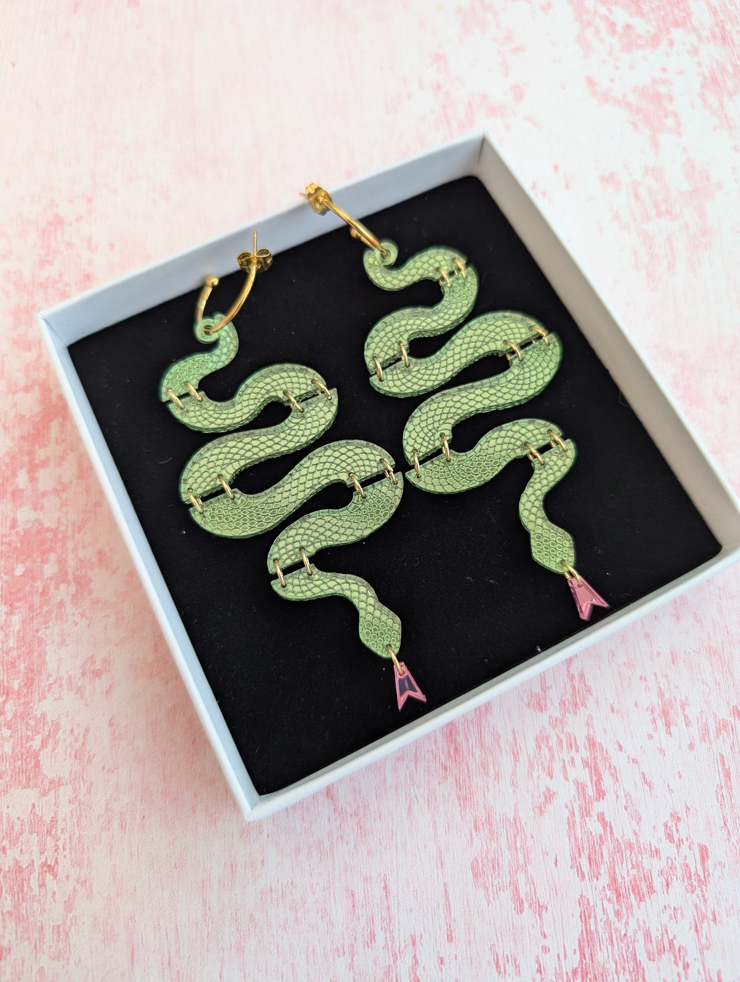 PRE ORDER Statement Snake Earrings - Gold, iridescent, red or silver, green (ask for different coloured tongues via basket notes).