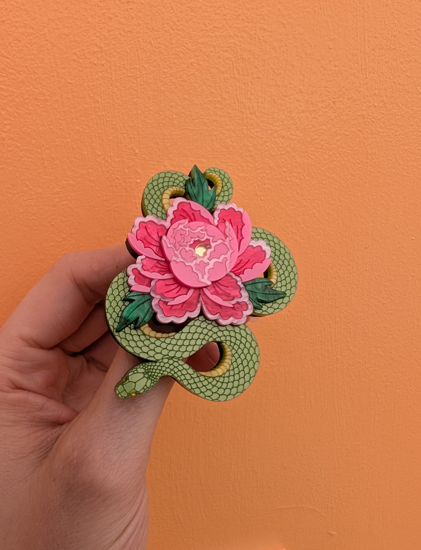 PRE ORDER Snake & Floral Small Brooch GREEN