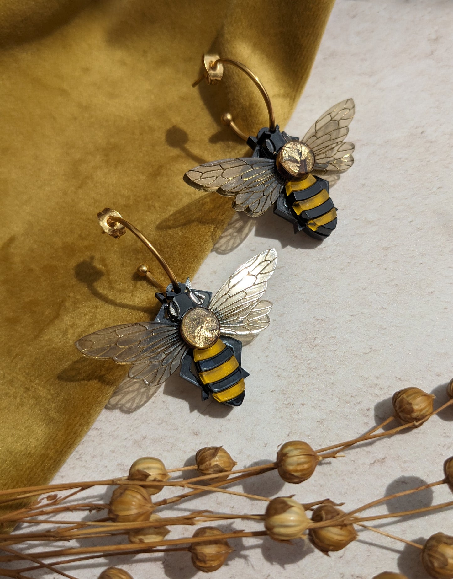 PRE ORDER Honey Bee Hoop Earrings (new hoops, see photo. Featuring in house recycled acrylic)