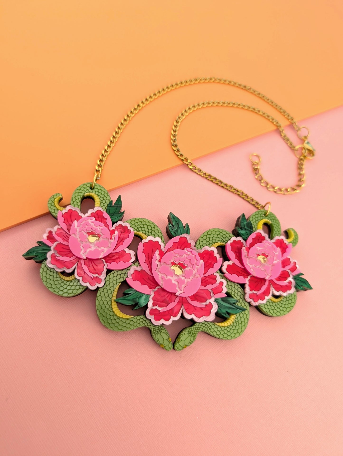 PRE ORDER Snakes & Florals Bib Necklace GREEN