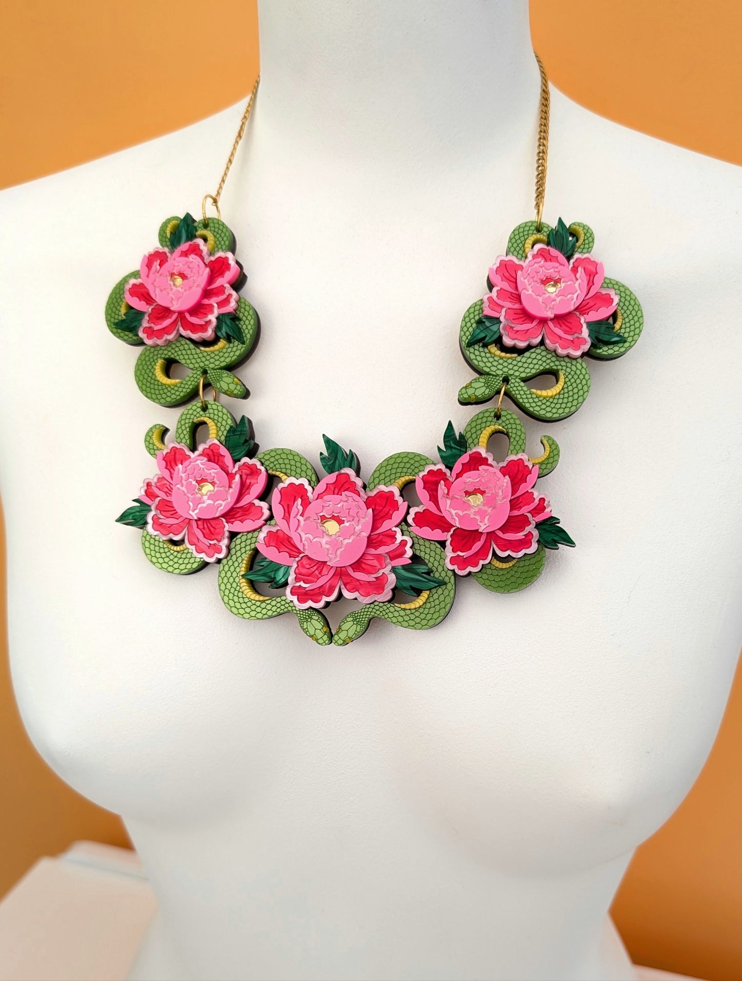 PRE ORDER Statement Snakes & Florals Necklace GREEN