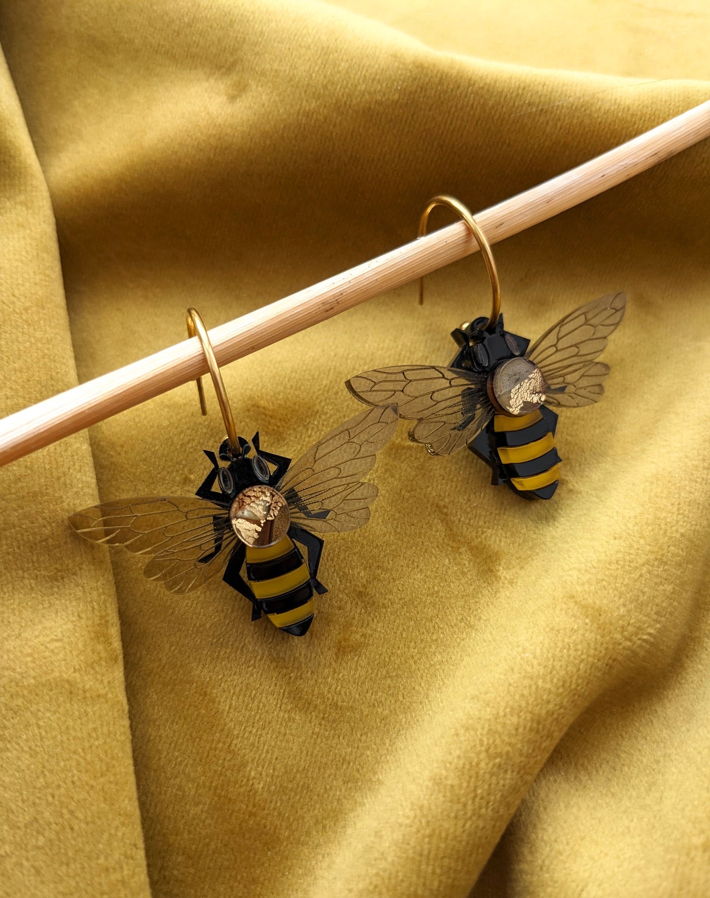 PRE ORDER Honey Bee Hoop Earrings (new hoops, see photo. Featuring in house recycled acrylic)