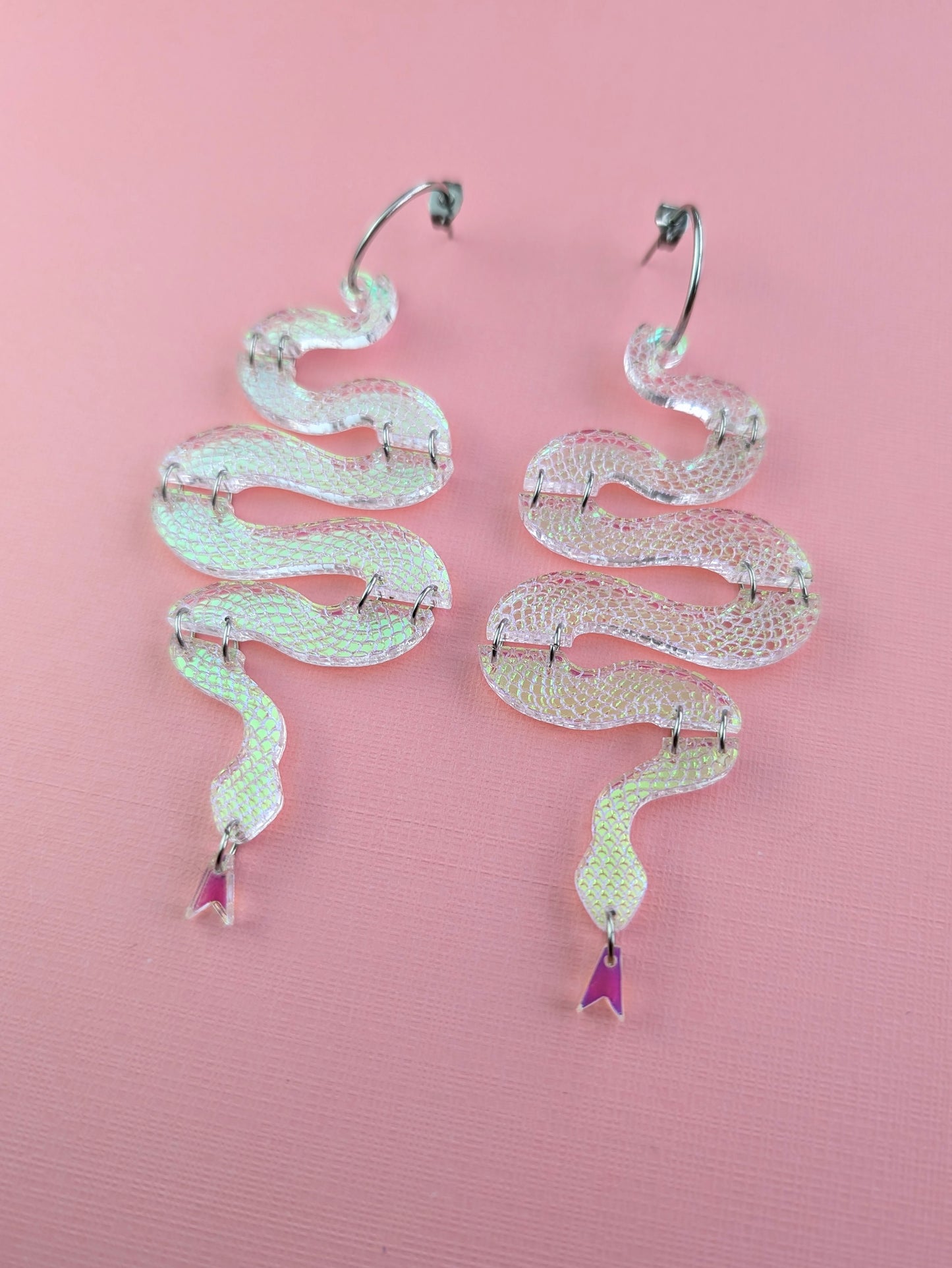 PRE ORDER Statement Snake Earrings - Gold, iridescent, red or silver, green (ask for different coloured tongues via basket notes).