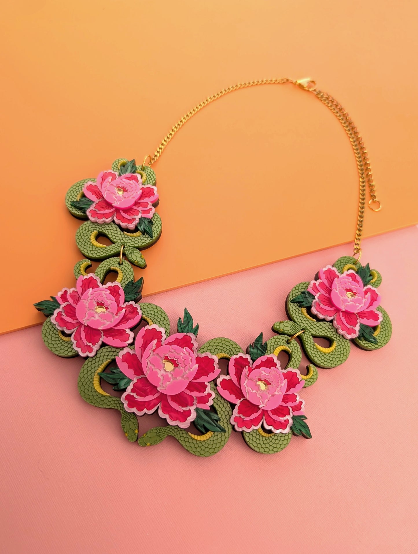 PRE ORDER Statement Snakes & Florals Necklace GREEN