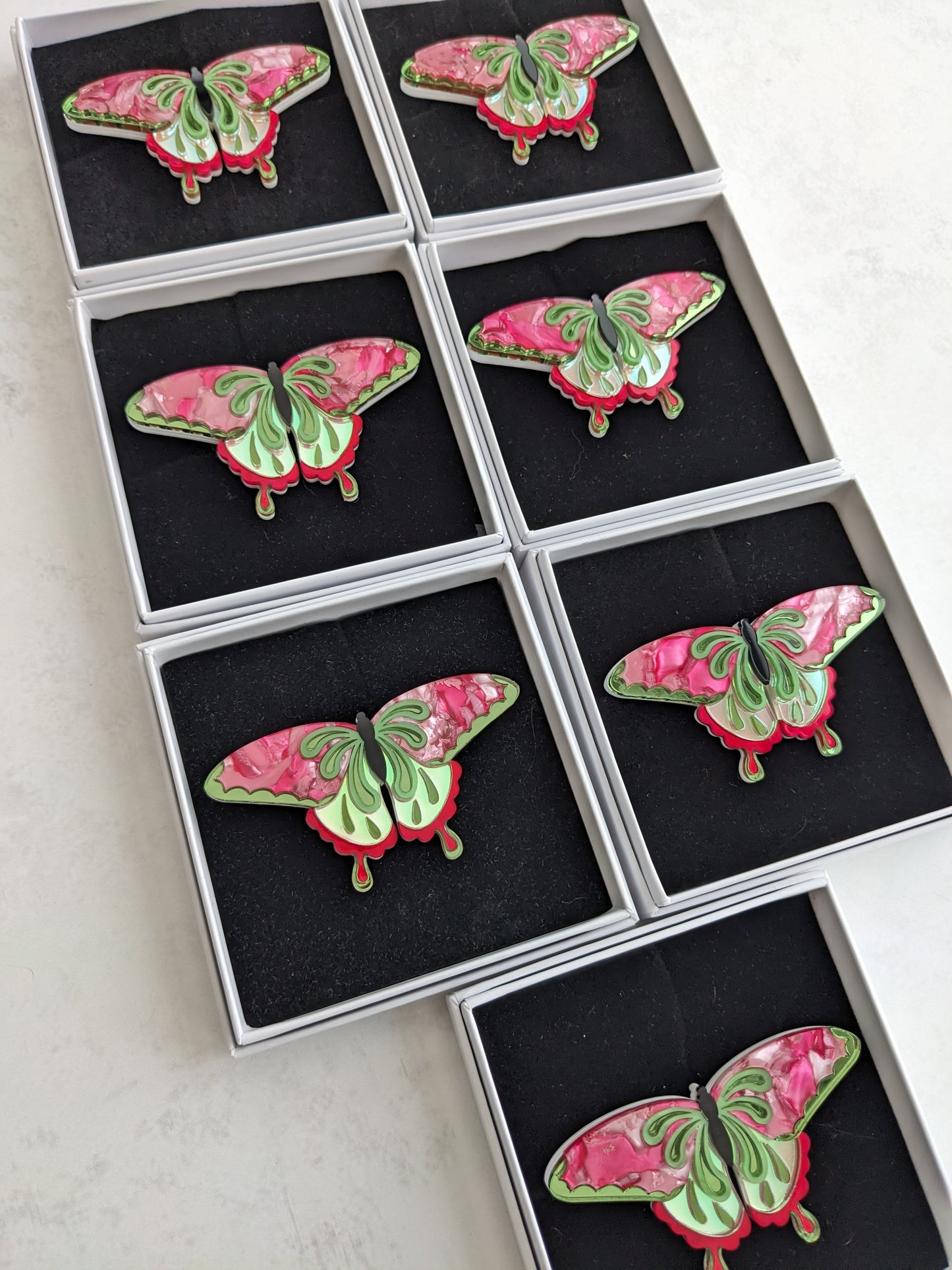 Butterfly Brooch Pink/Green (new recycled acrylic)