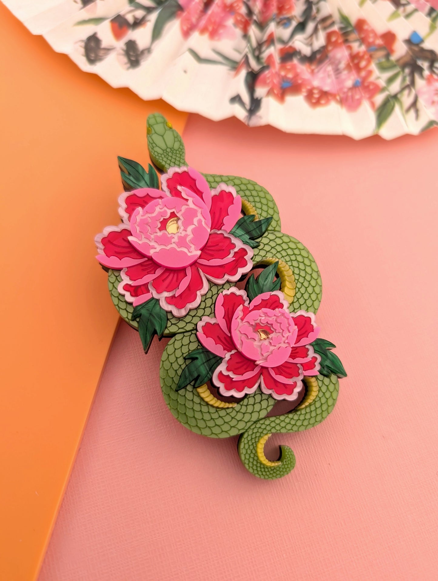PRE ORDER Snake & Floral Statement Brooch GREEN