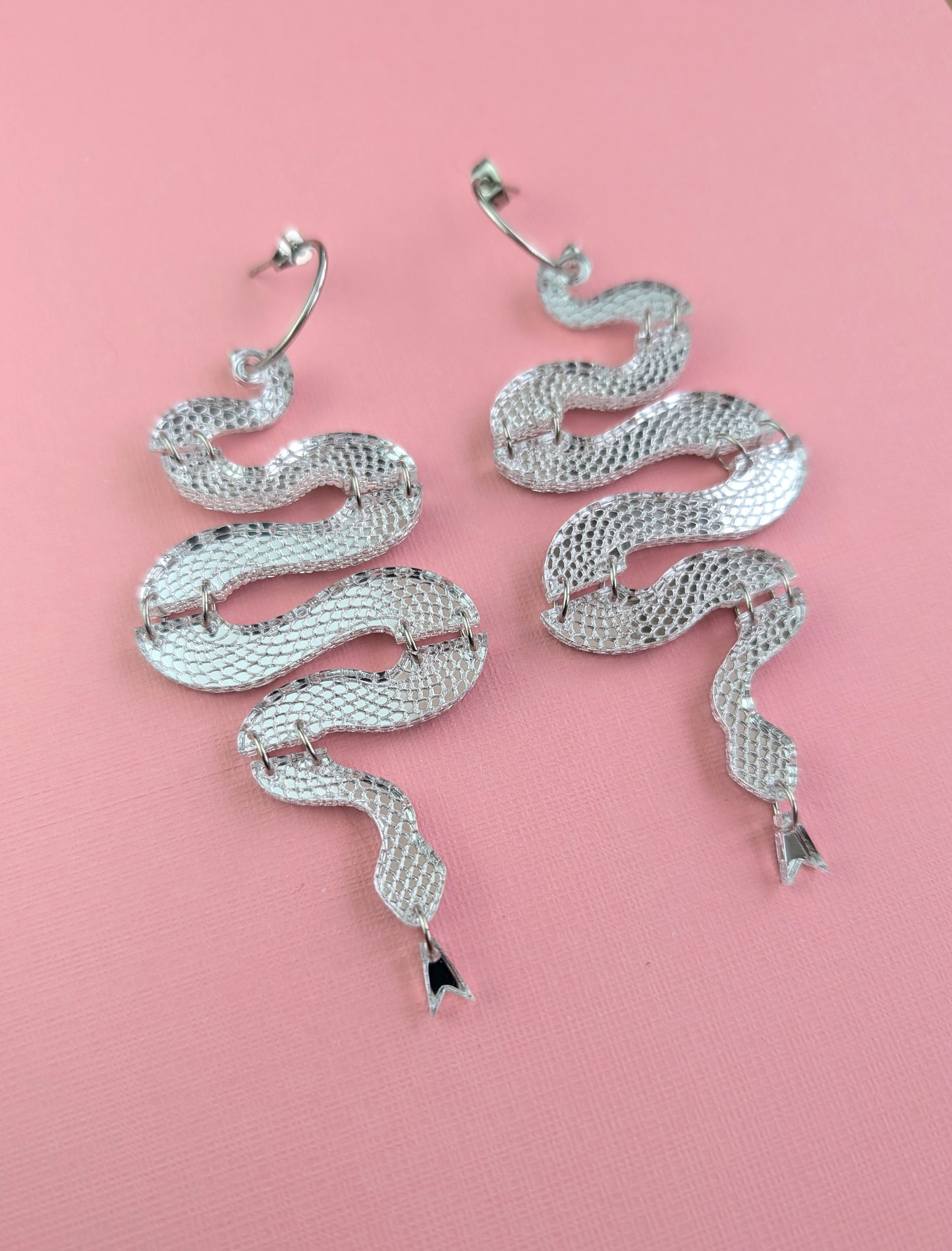 PRE ORDER Statement Snake Earrings - Gold, iridescent, red or silver, green (ask for different coloured tongues via basket notes).