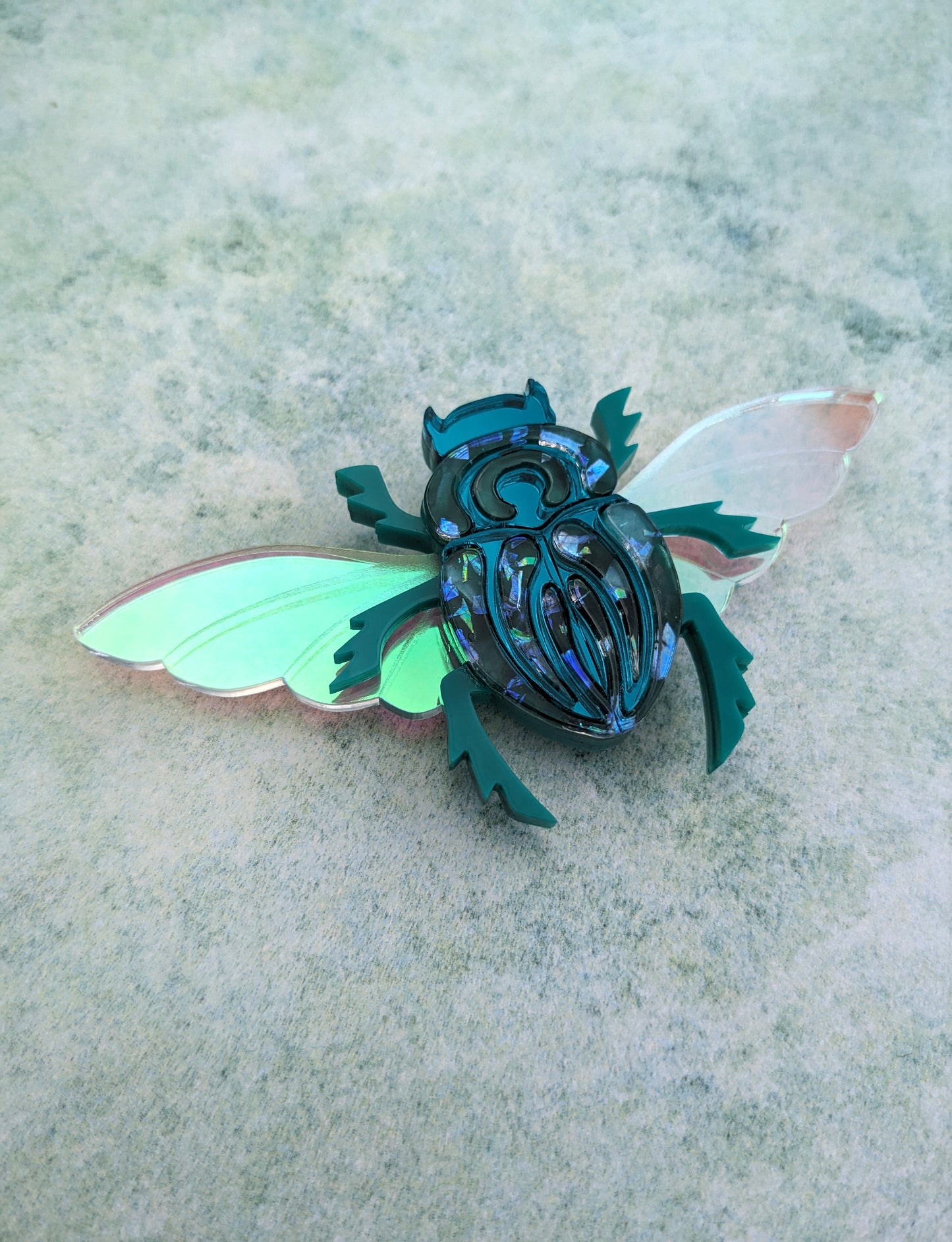 Scarab Beetle Brooch Jade/teal (new recycled acrylic) Part magnetic fastening