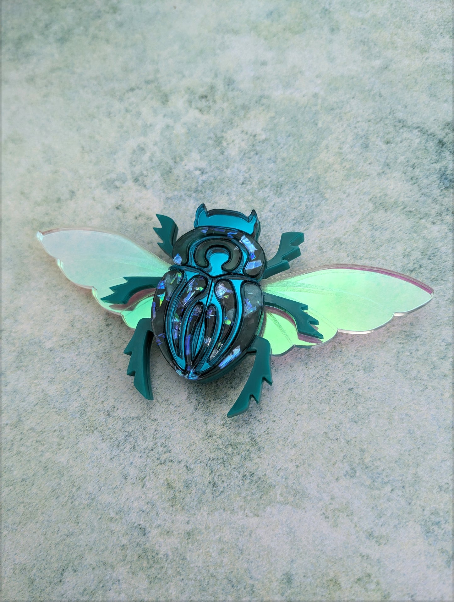 Scarab Beetle Brooch Jade/teal (new recycled acrylic) Part magnetic fastening