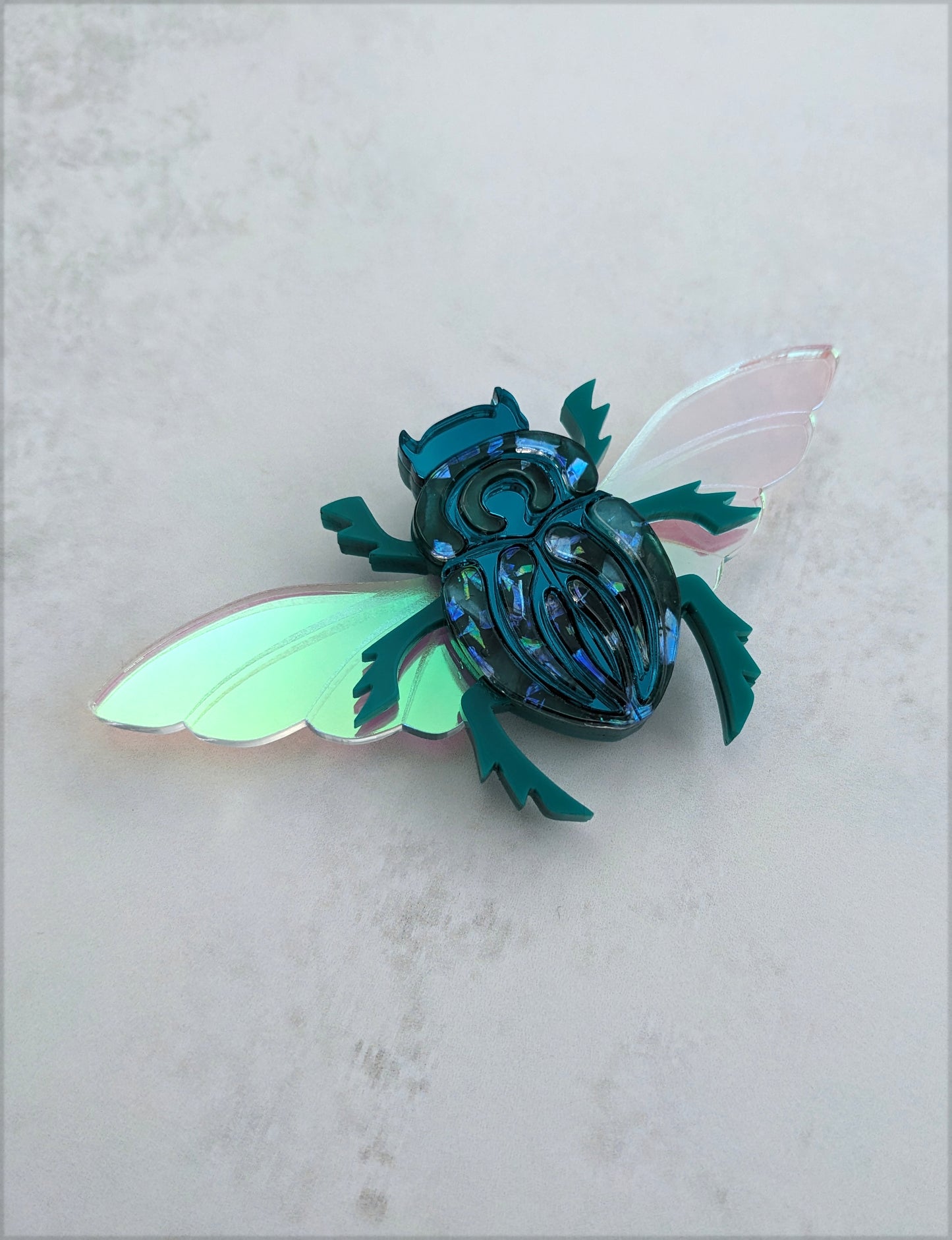 Scarab Beetle Brooch Jade/teal (new recycled acrylic) Part magnetic fastening