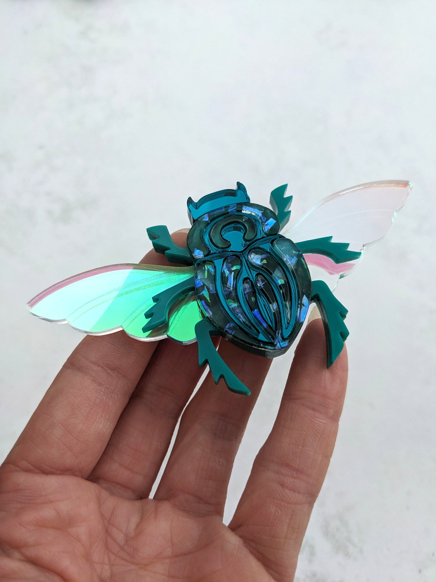 Scarab Beetle Brooch Jade/teal (new recycled acrylic) Part magnetic fastening