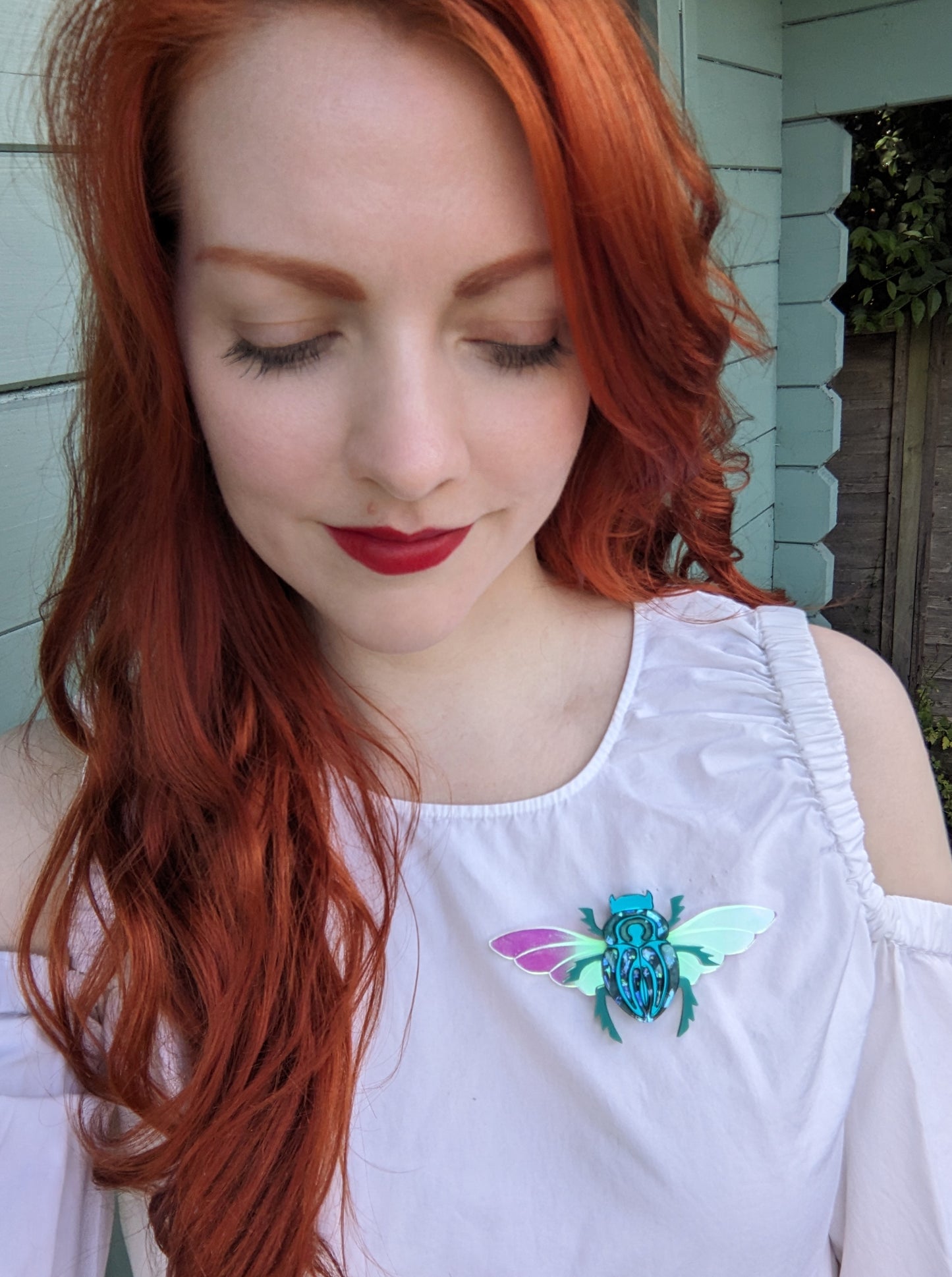 Scarab Beetle Brooch Jade/teal (new recycled acrylic) Part magnetic fastening