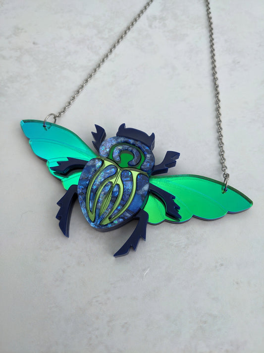 Scarab Beetle Necklace Green/Blue (featuring in house recycled acrylic)
