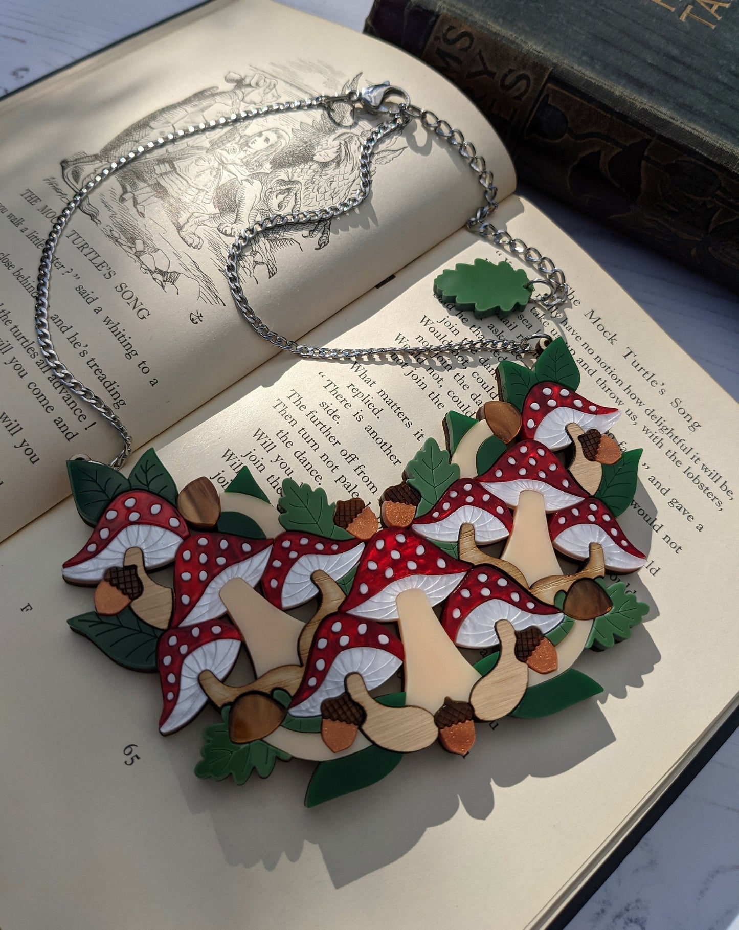 PRE ORDER Toadstool Statement Bib Necklace - Woodland, New improved fit & with Maple veneered MDF backing