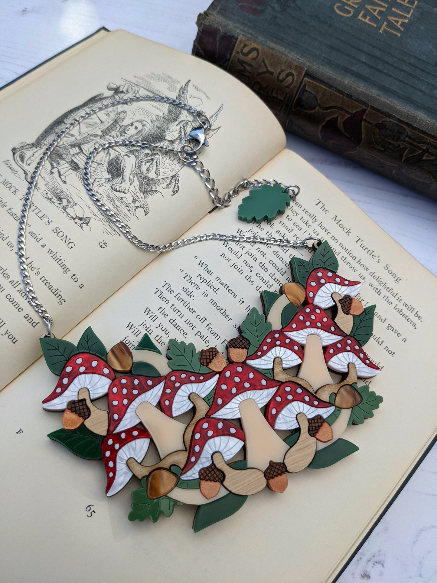 PRE ORDER Toadstool Statement Bib Necklace - Woodland, New improved fit & with Maple veneered MDF backing