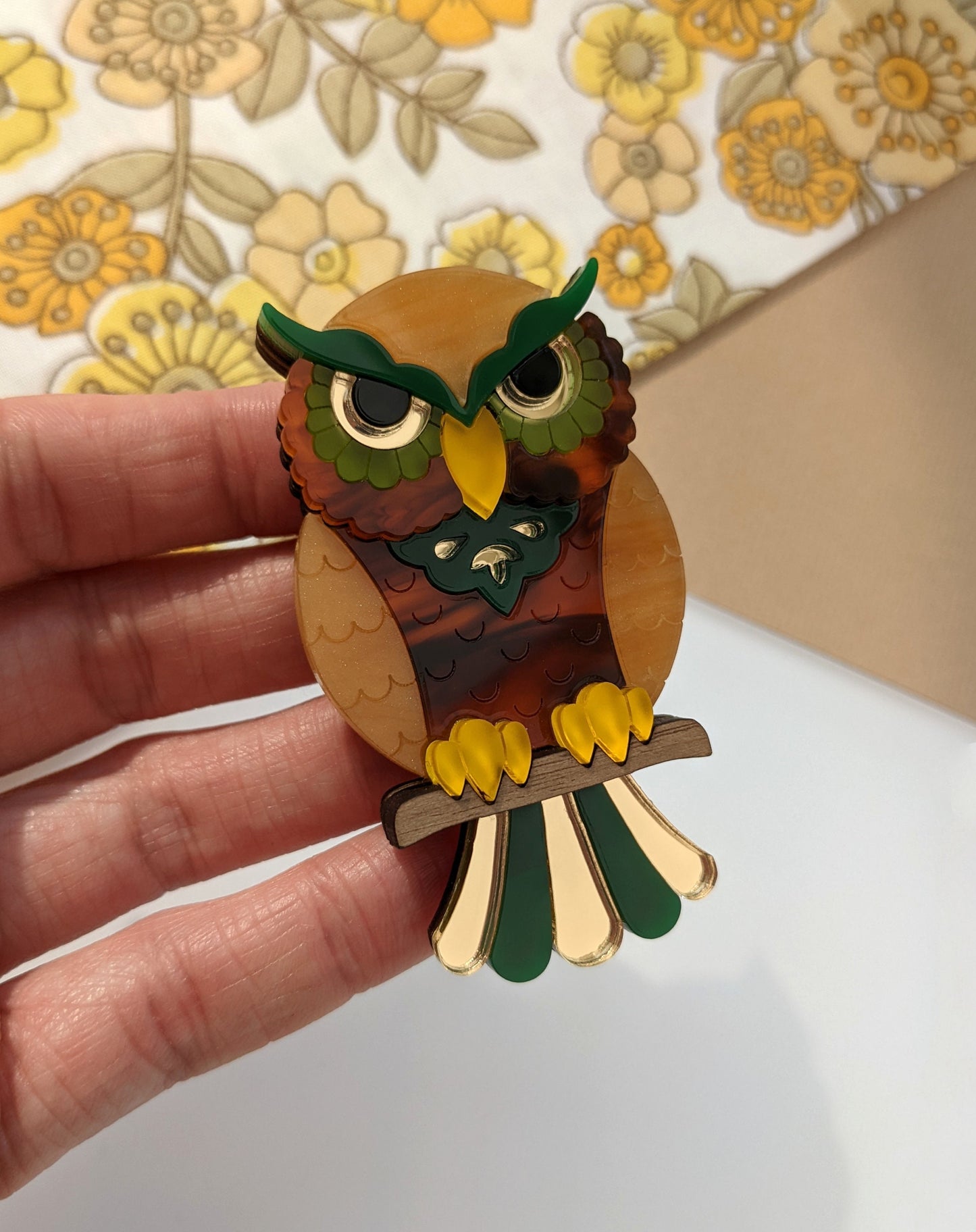 PRE ORDER Owl Brooch - 'Forest'