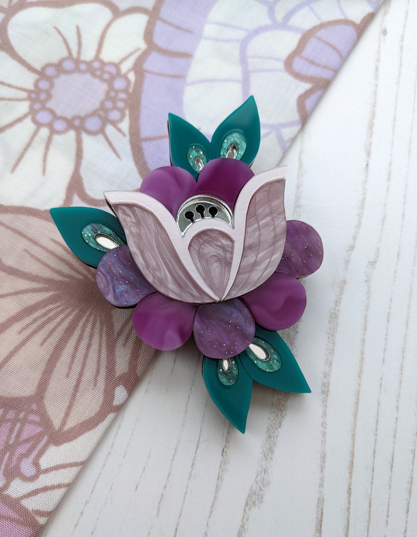 Folk Floral Brooch - Purple