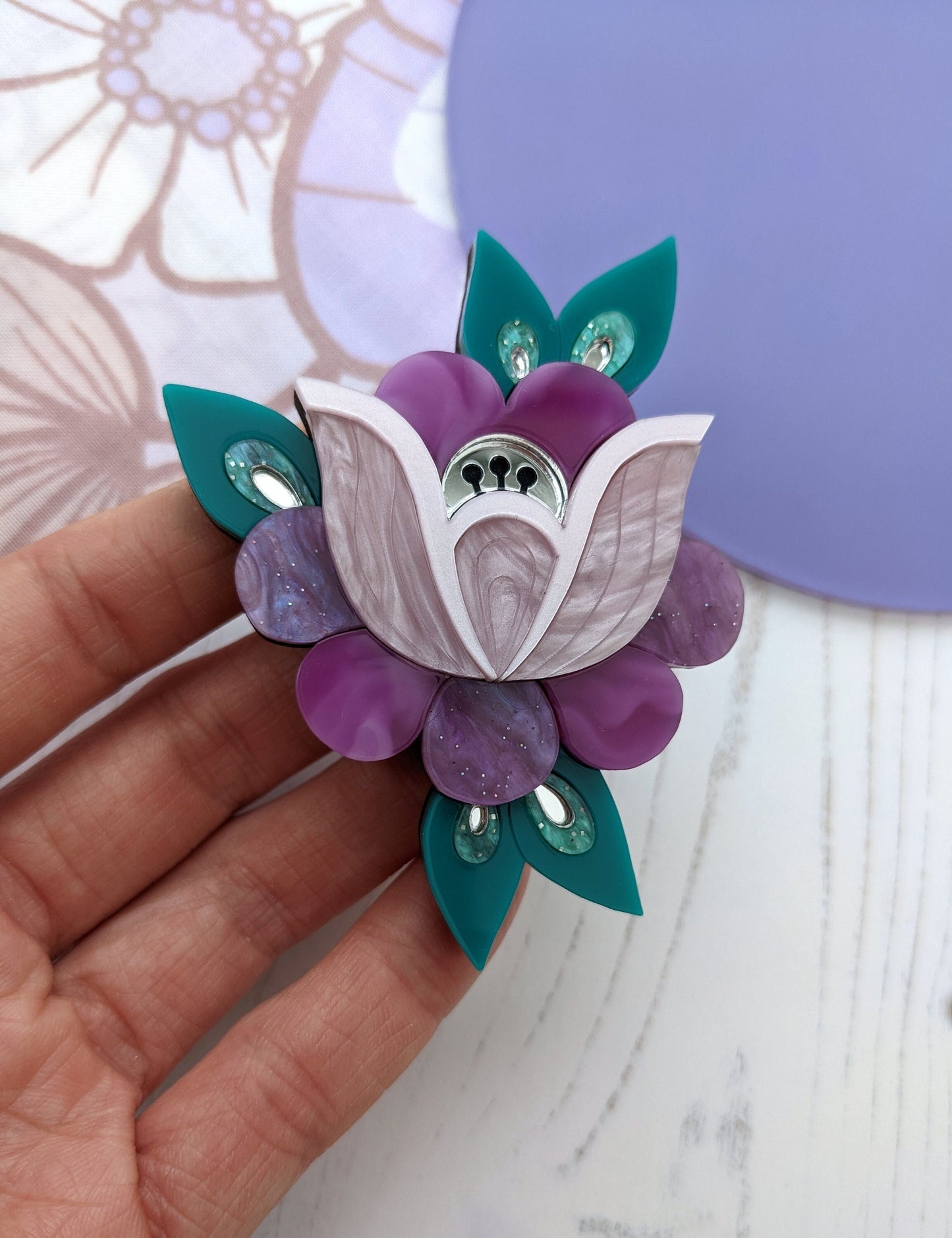 Folk Floral Brooch - Purple