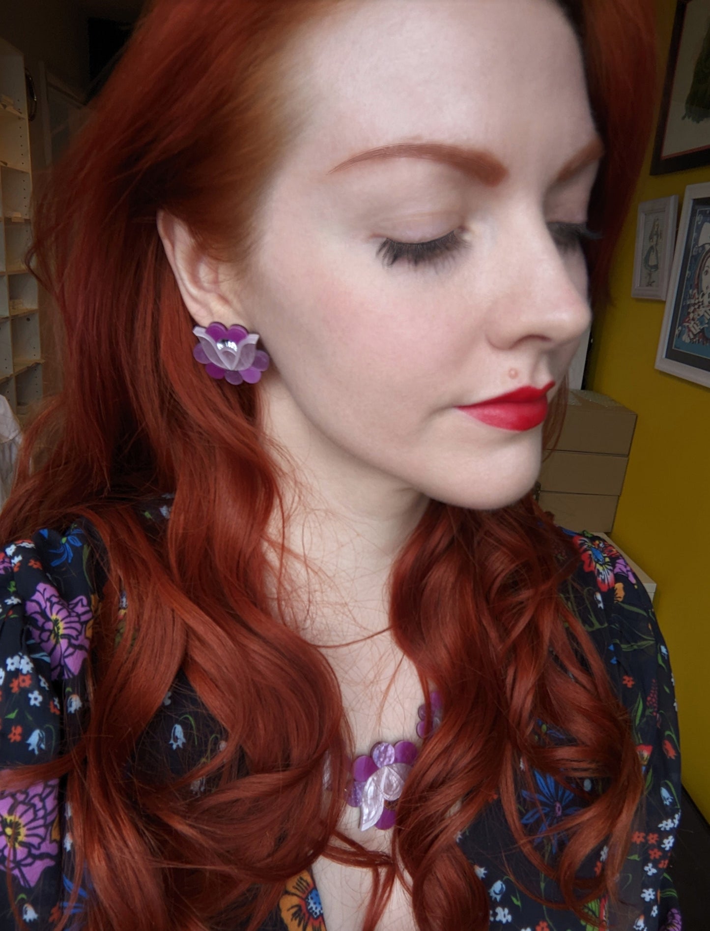 PRE ORDER Folk Floral Stud Earrings - Purple