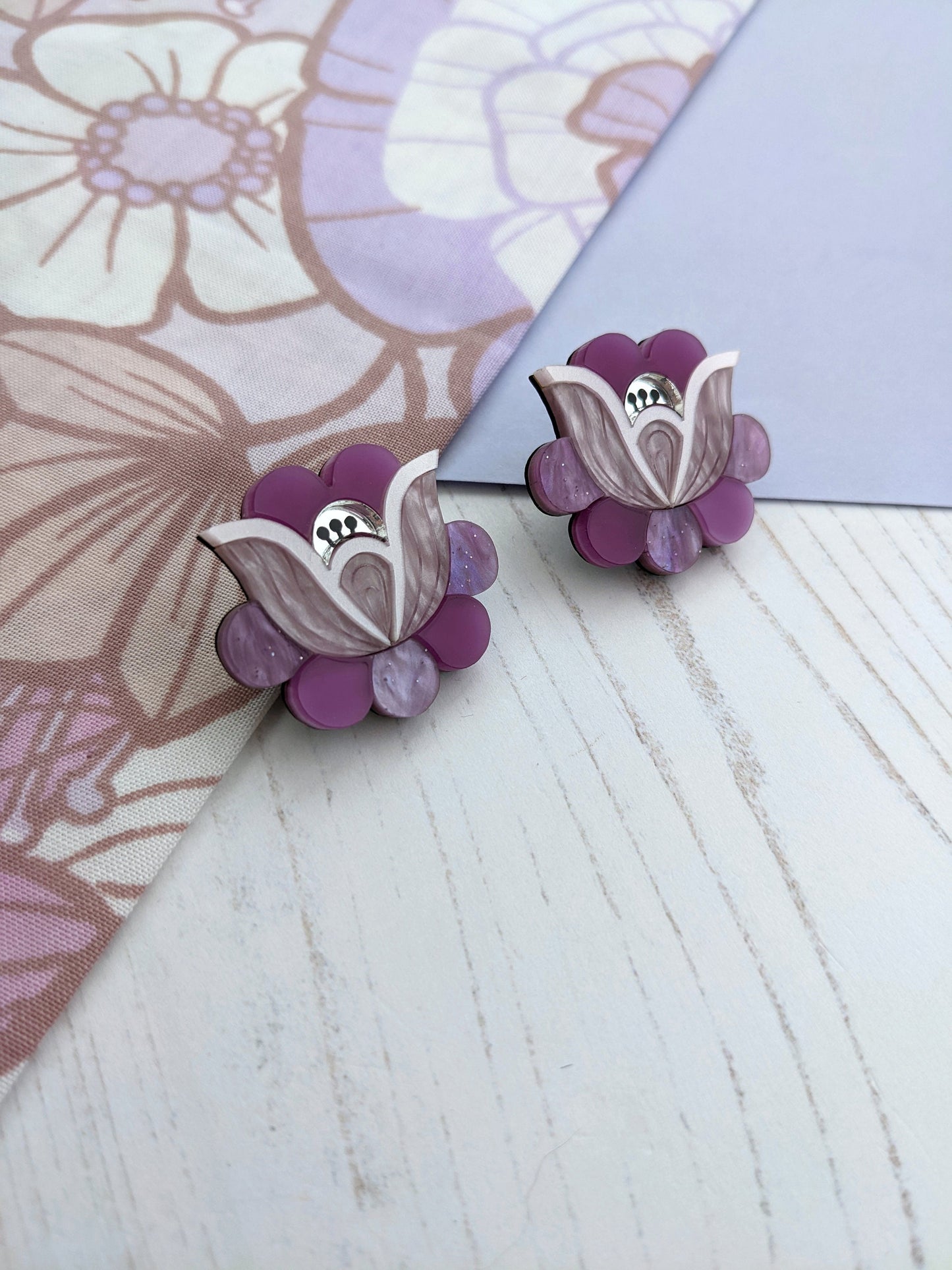 PRE ORDER Folk Floral Stud Earrings - Purple