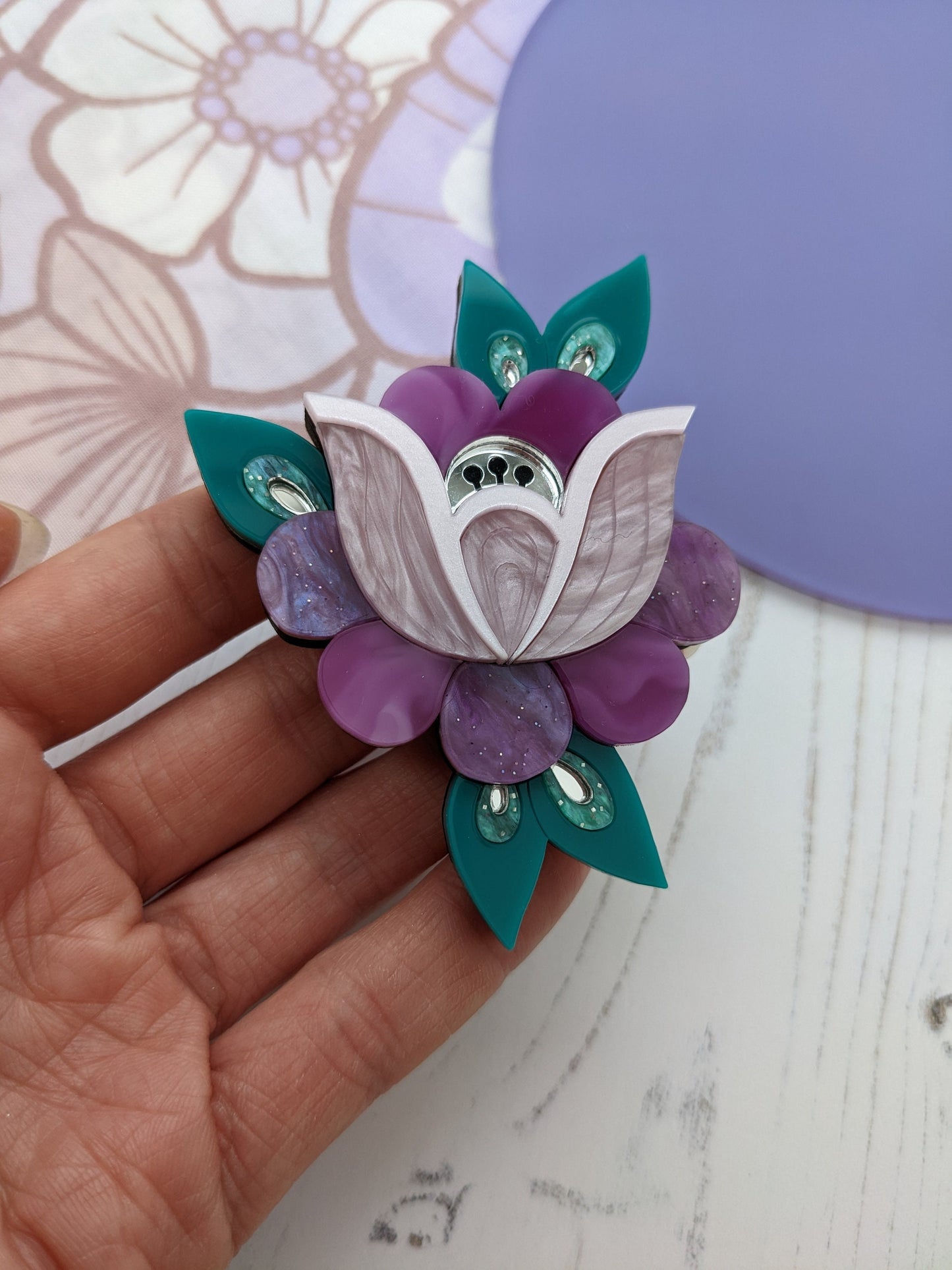 Folk Floral Brooch - Purple