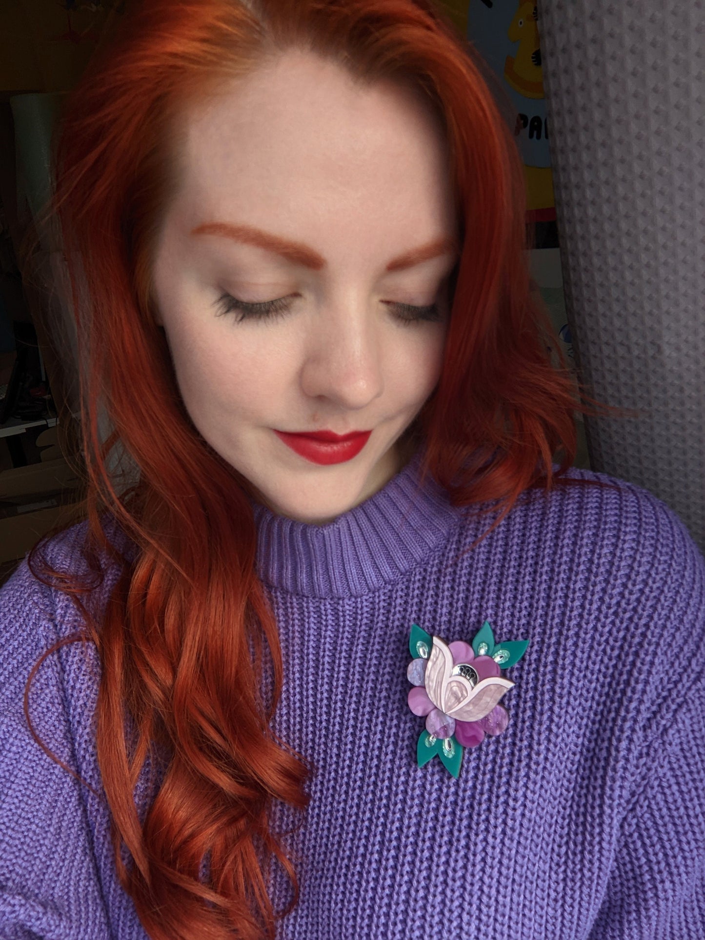 Folk Floral Brooch - Purple