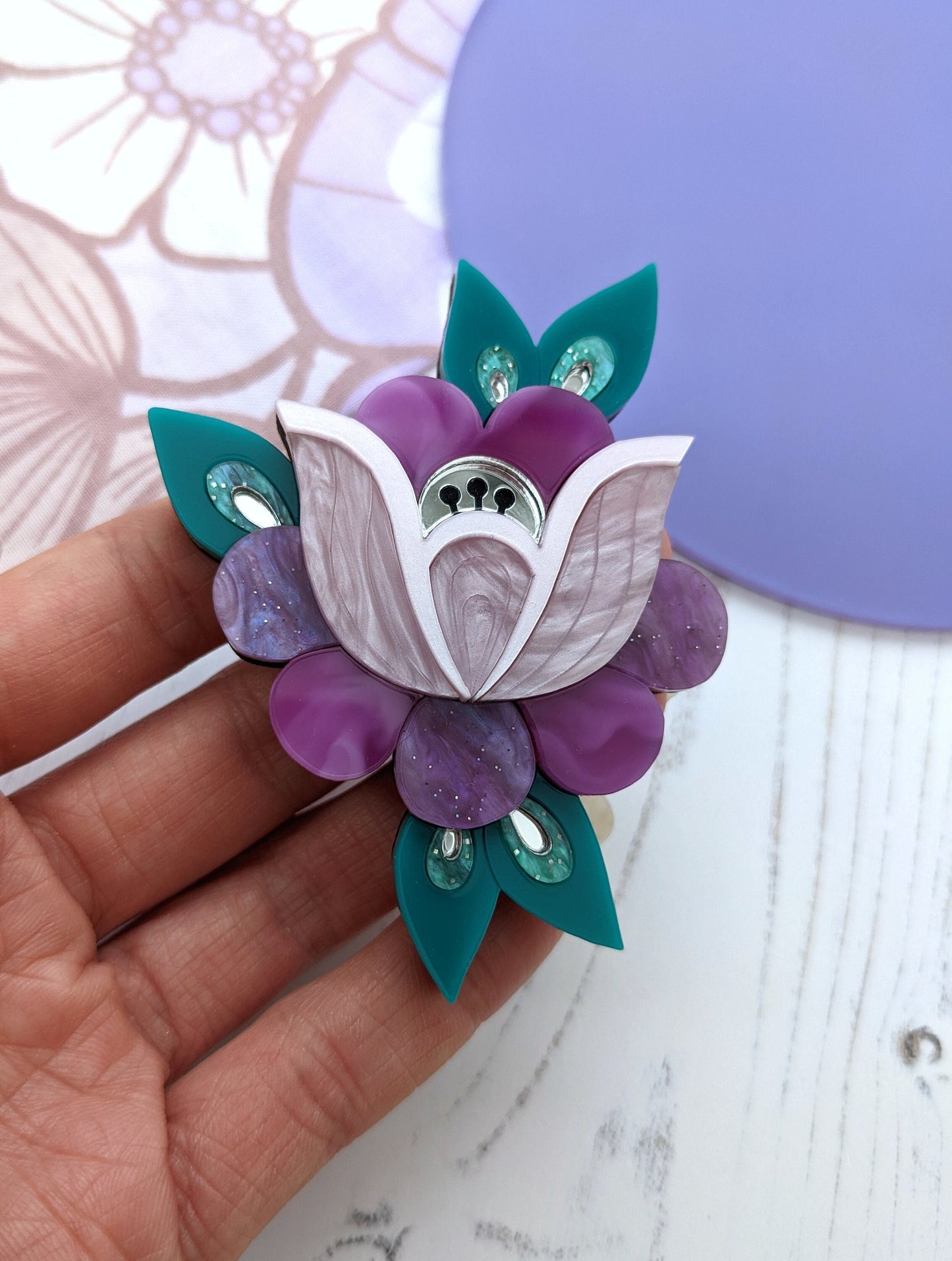 Folk Floral Brooch - Purple