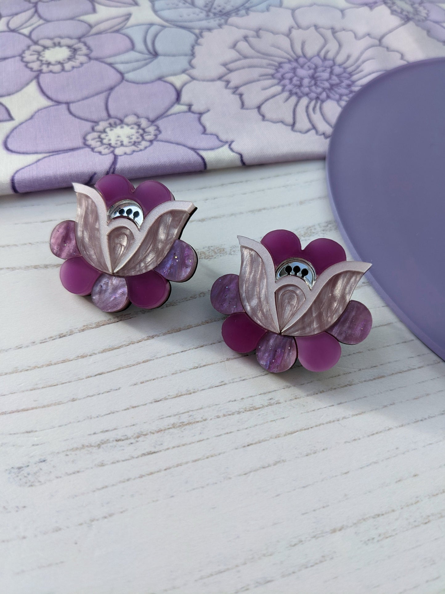 PRE ORDER Folk Floral Stud Earrings - Purple