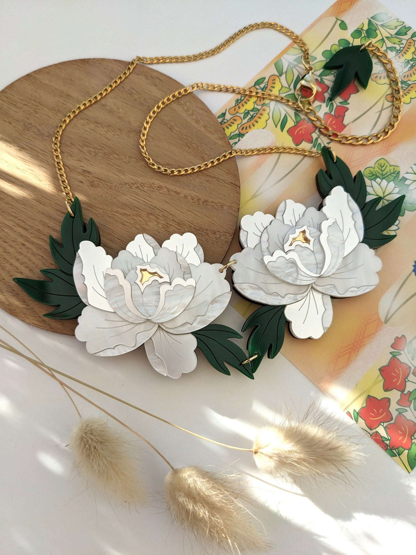 PRE ORDER Statement Peony Necklace - White, last one!