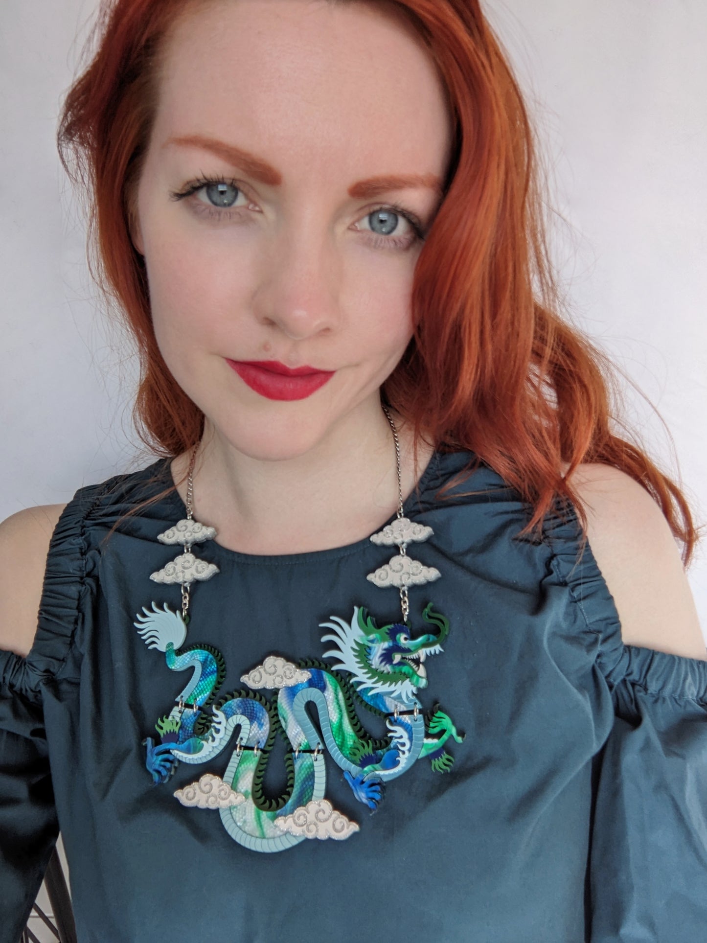 Handmade laser cut articulated acrylic chinese dragon statement necklace 