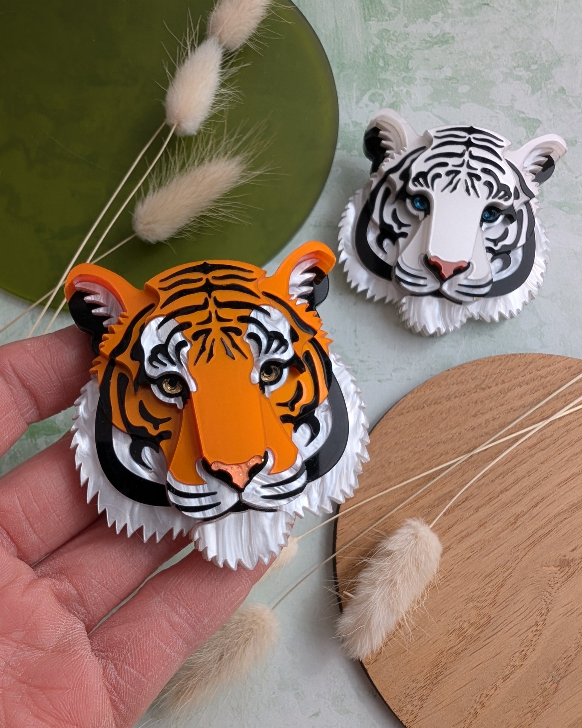 Handmade acrylic tiger brooch 